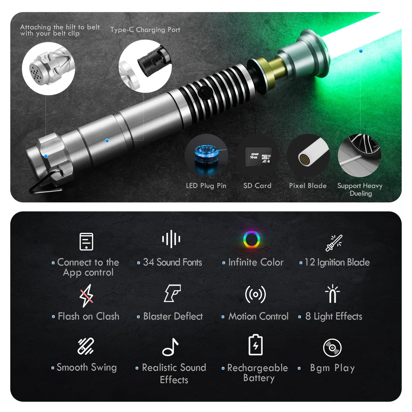 DAMIENSABER Xenopixel V3 Motion Control Light Saber – 34 Sound Fonts, Infinite Color, Rechargeable