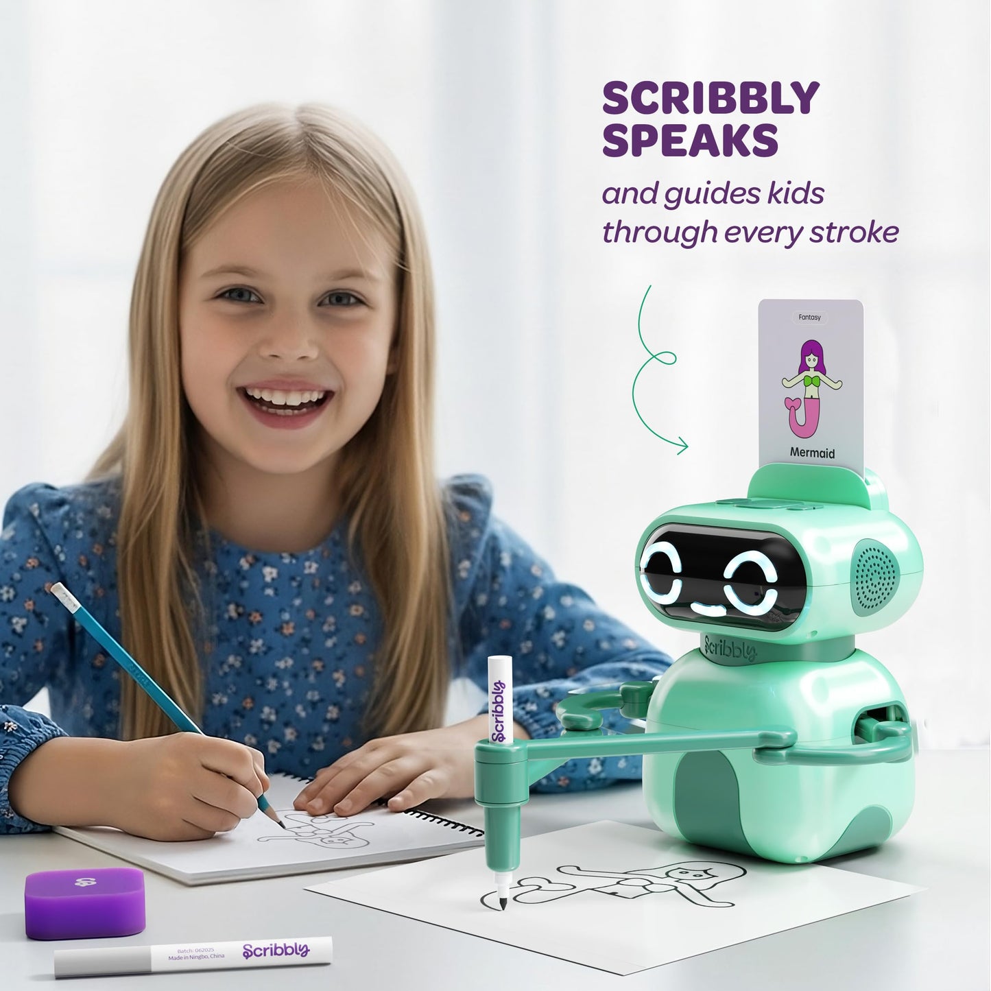 Dan&Darci Scribbly Drawing Robot for Kids – Interactive, Screen-Free Art Toy
