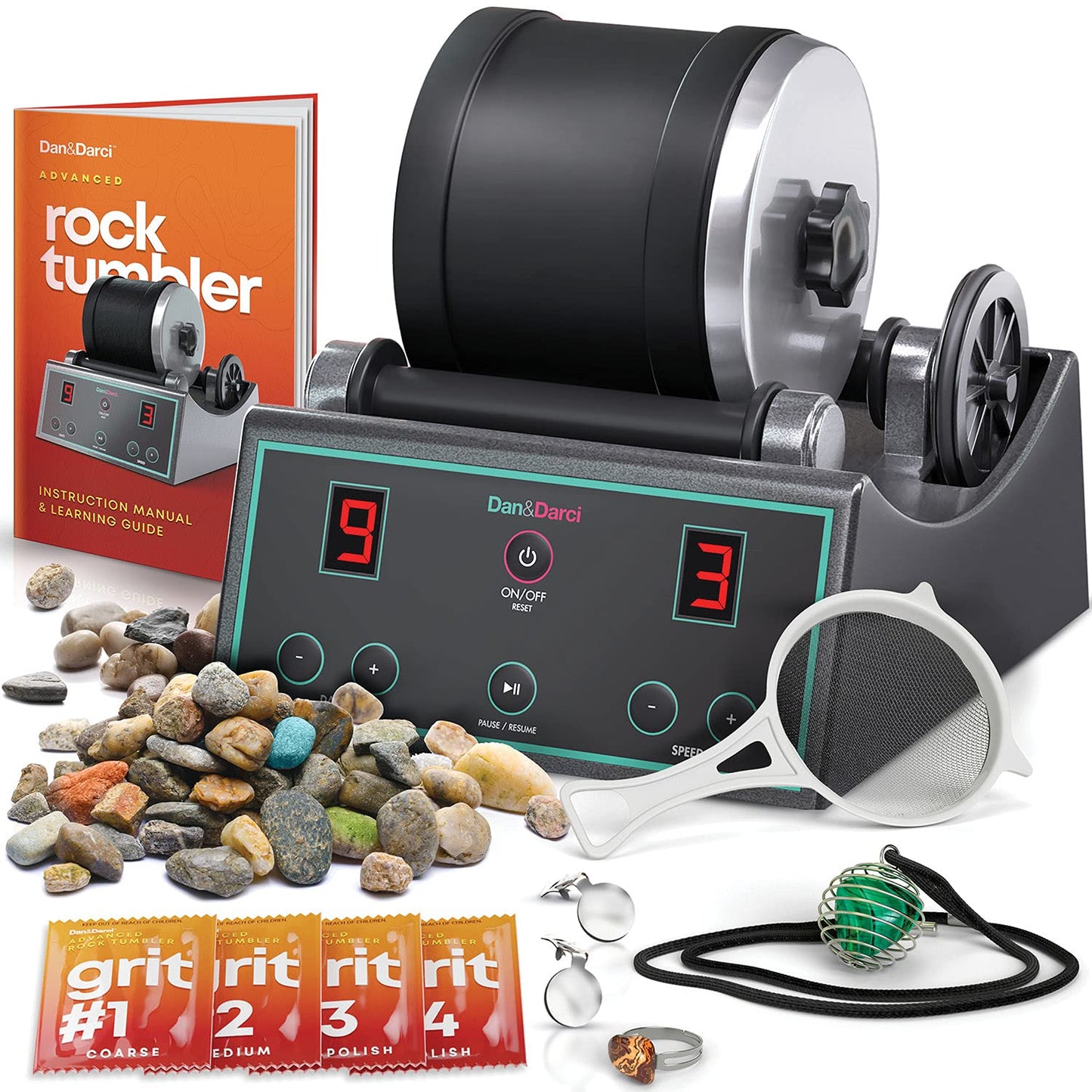 Dan&Darci Advanced Professional Rock Tumbler Kit – 3 Speed Settings, 9-Day Timer, LCD Display