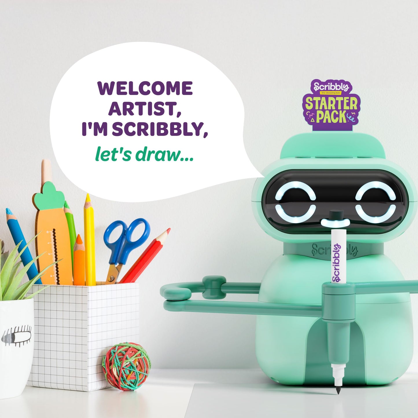 Dan&Darci Scribbly Drawing Robot for Kids – Interactive, Screen-Free Art Toy
