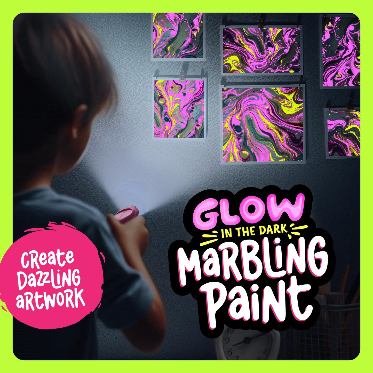 Dan&Darci Glow in The Dark Marble Paint Kit for Kids – Water Marbling Art Set for Ages 6–12