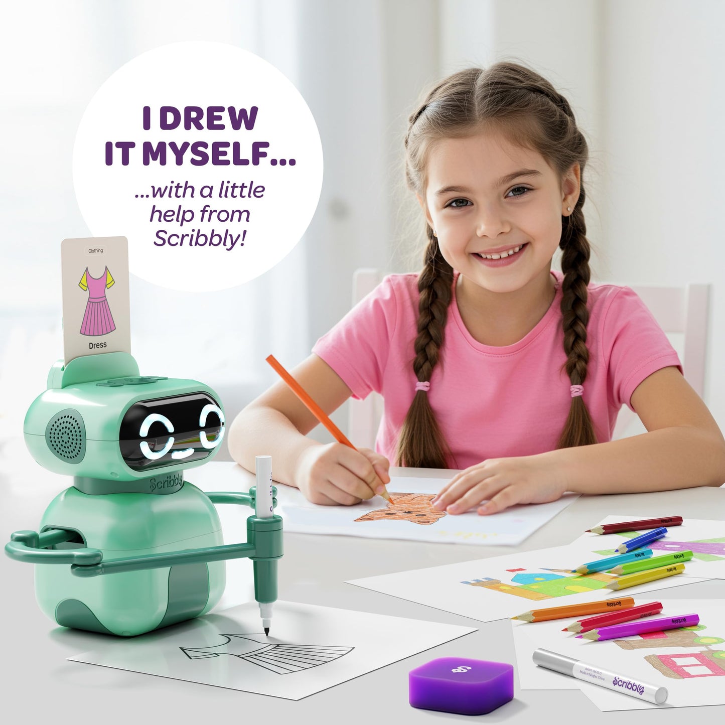 Dan&Darci Scribbly Drawing Robot for Kids – Interactive, Screen-Free Art Toy