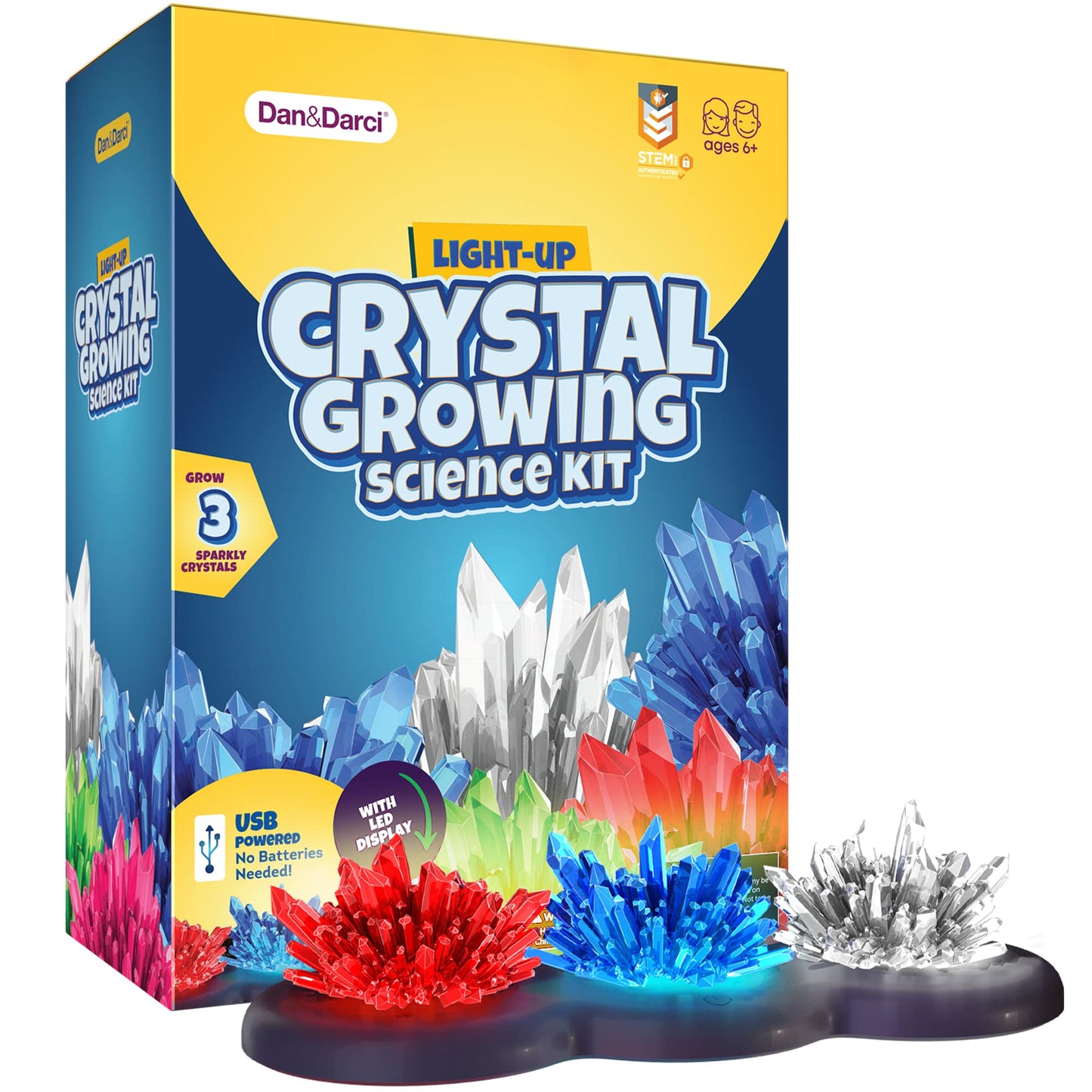 Dan&Darci Crystal Growing Kit for Kids | STEM Science Experiments for Ages 6-12 with Glow Display