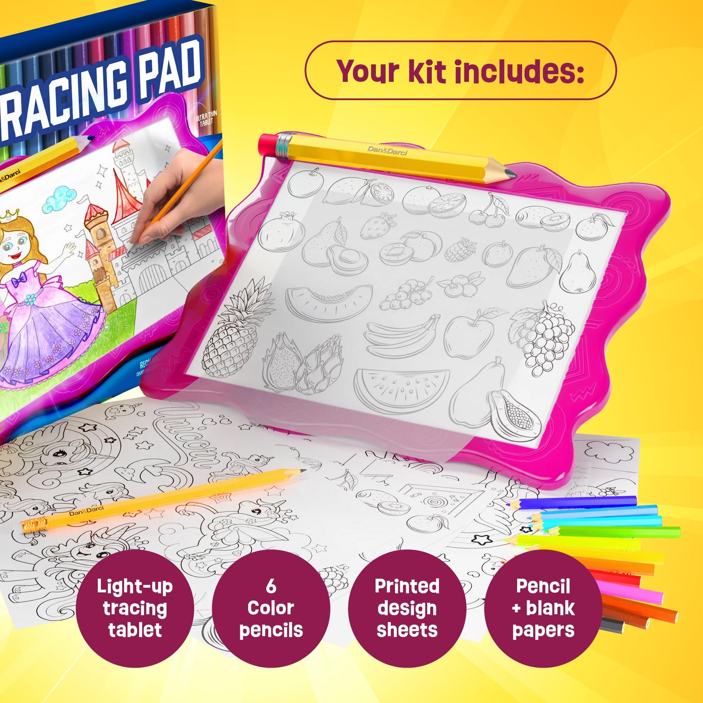 Dan&Darci Light Up Tracing Pad for Kids – Arts & Crafts Tablet, 6+ Gift