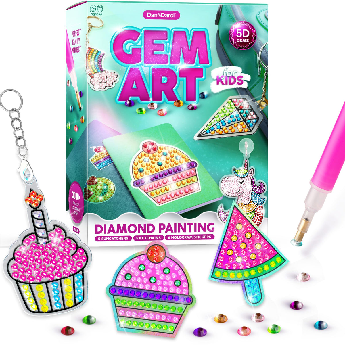 Dan&Darci Diamond Art Kit for Kids - Sparkling Gem Painting Crafts for Ages 6-12