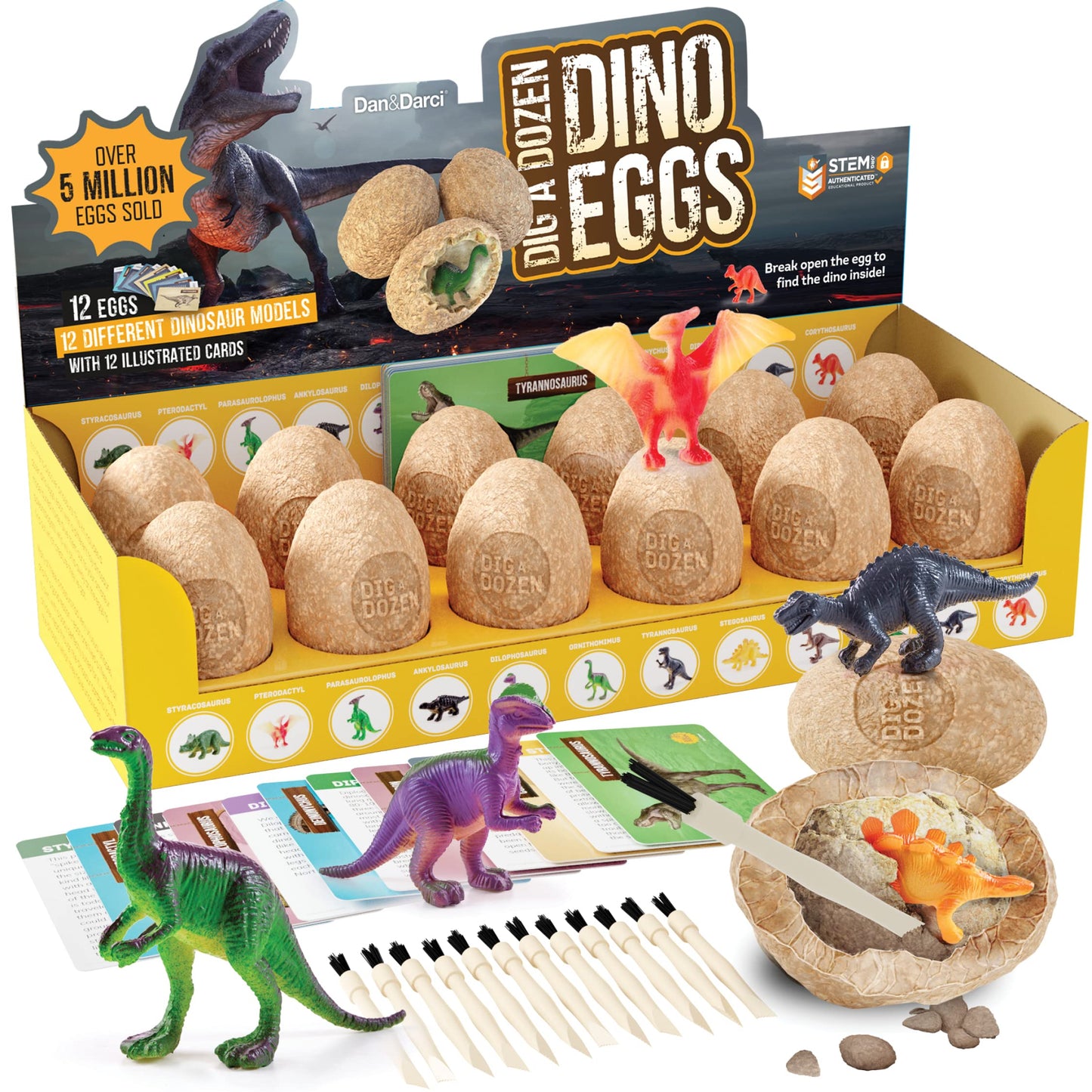 Dan&Darci Dig a Dozen Dino Egg Kit for Kids – 12 Eggs & Surprise Dinosaurs – STEM Dino Dig Activity