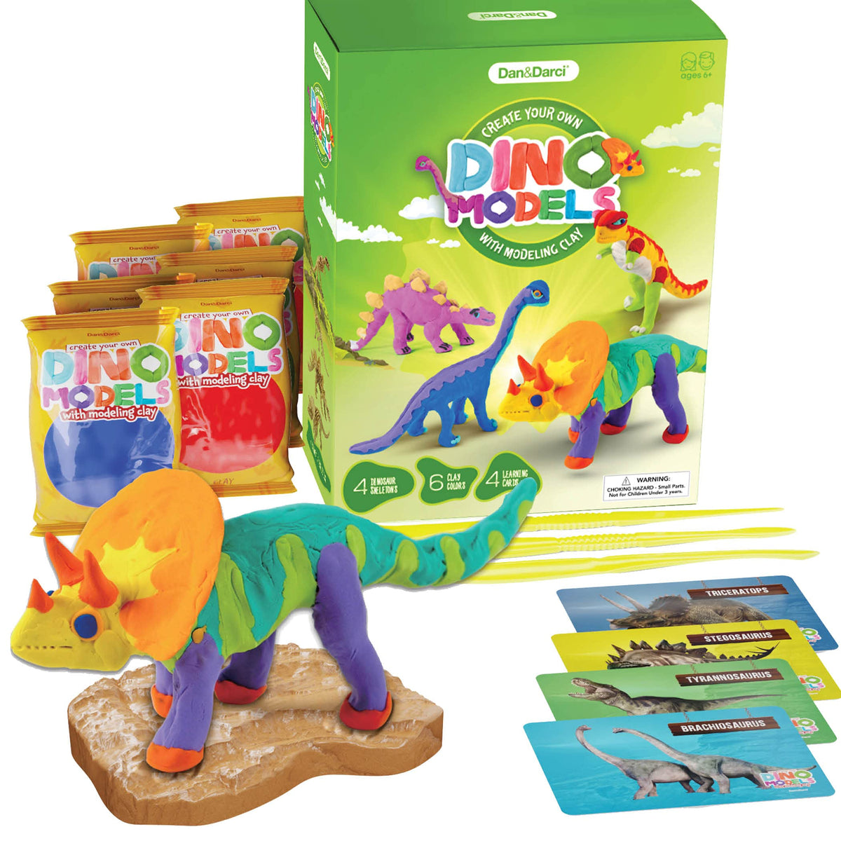 Dan&Darci Dino Models Kit - Build 4 Dinosaurs with Air-Dry Clay | STEM Crafts for Kids