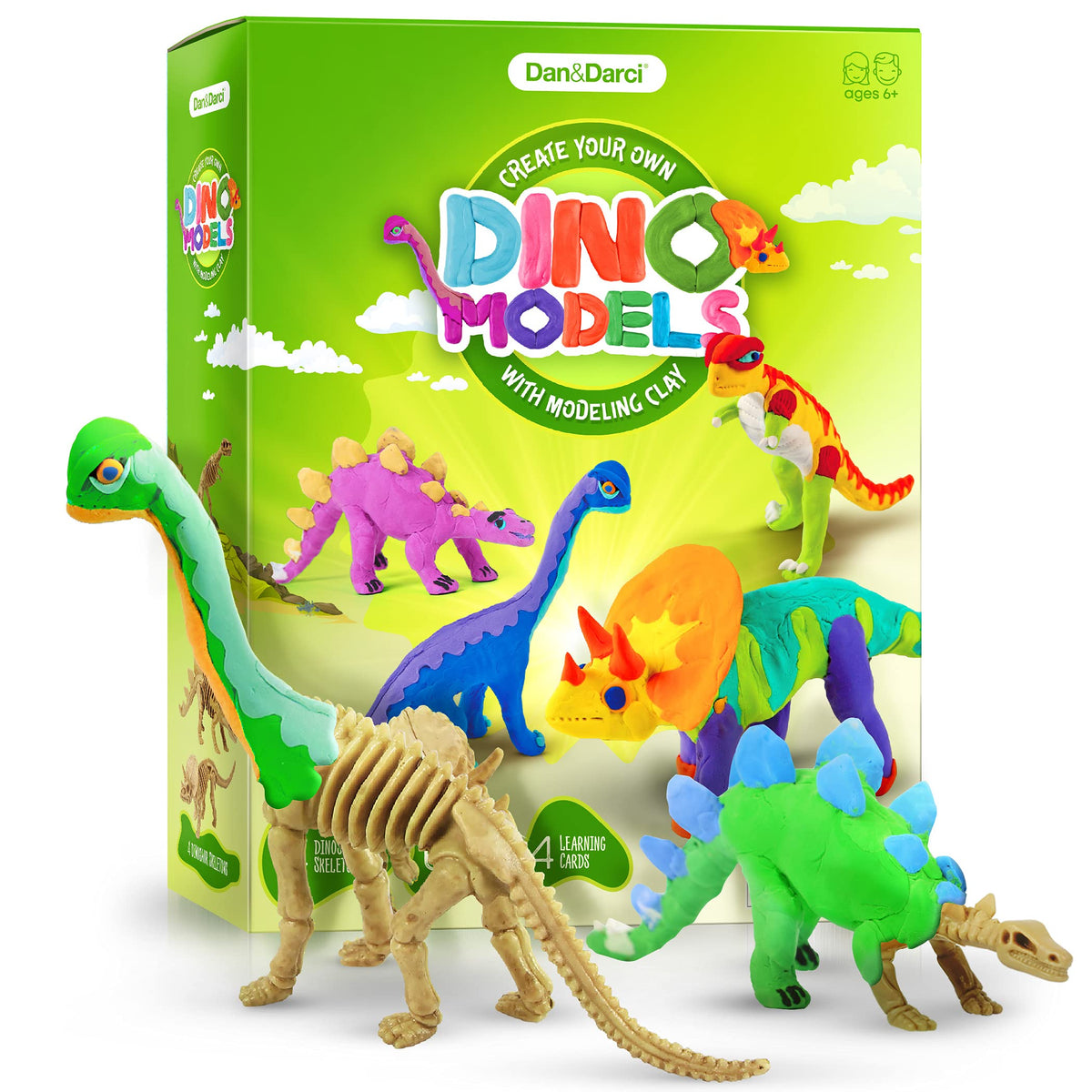 Dan&Darci Dino Models Kit - Build 4 Dinosaurs with Air-Dry Clay | STEM Crafts for Kids