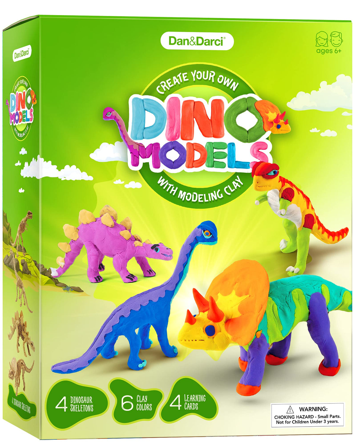 Dan&Darci Dino Models Kit - Build 4 Dinosaurs with Air-Dry Clay | STEM Crafts for Kids