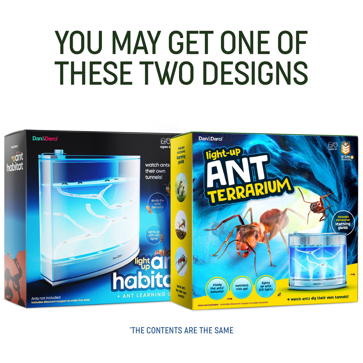 Dan&Darci Light-Up Ant Farm Terrarium Kit – LED Habitat for Live Ants with Gel