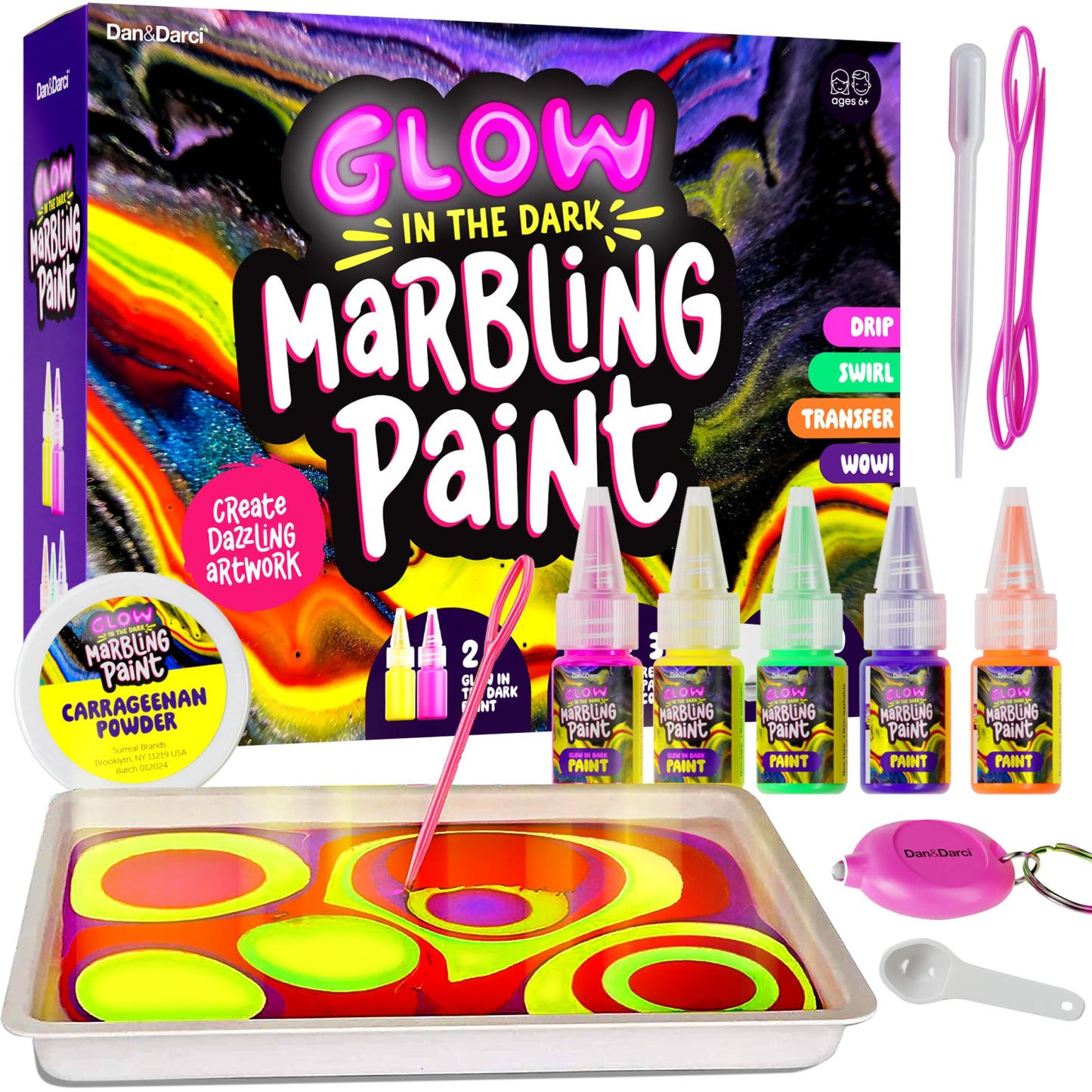 Dan&Darci Glow in The Dark Marble Paint Kit for Kids – Water Marbling Art Set for Ages 6–12