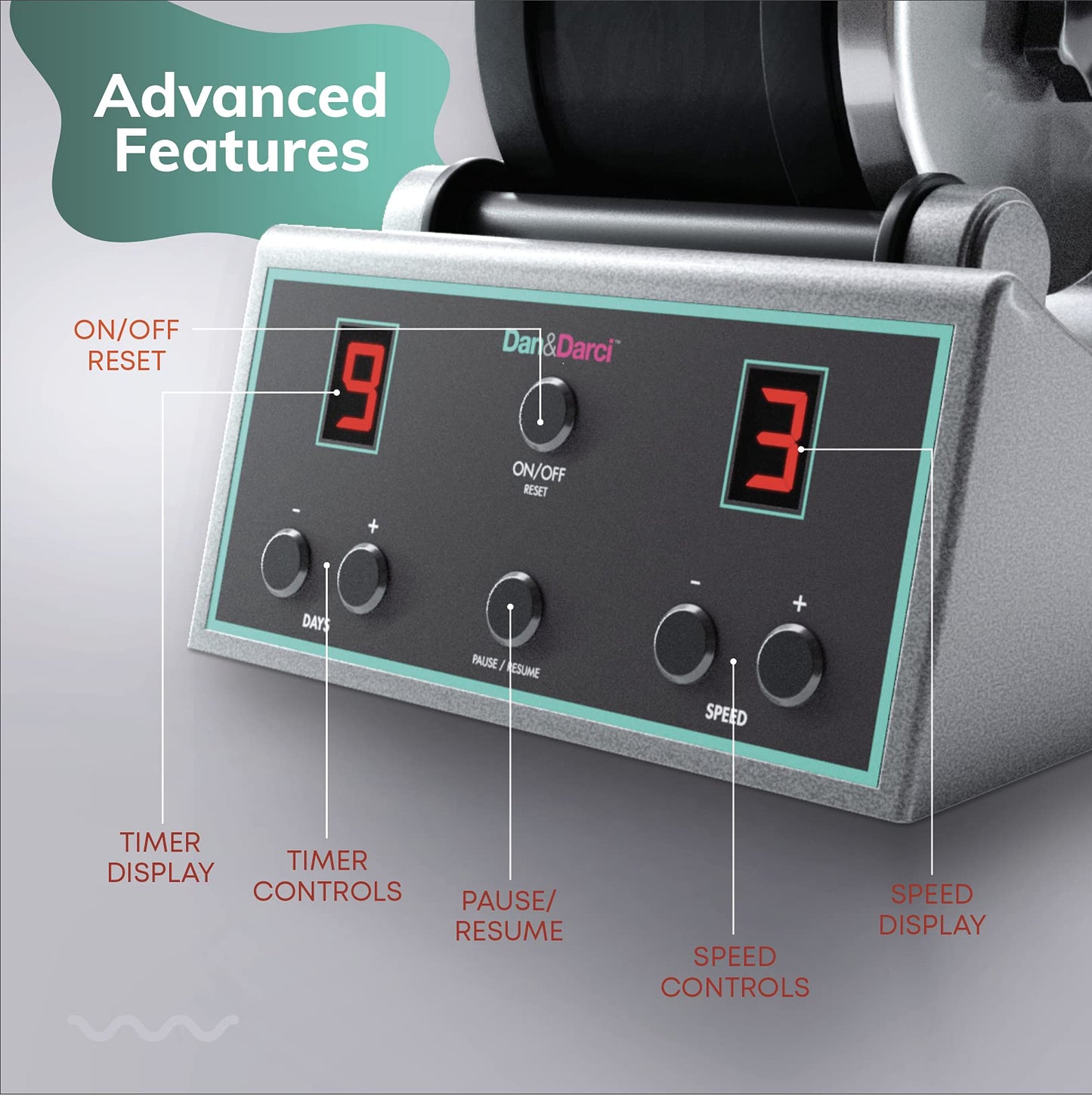 Dan&Darci Advanced Professional Rock Tumbler Kit – 3 Speed Settings, 9-Day Timer, LCD Display
