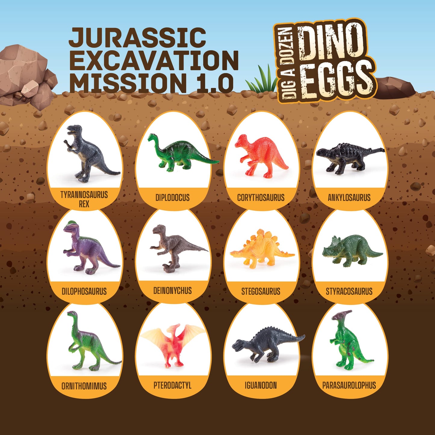 Dan&Darci Dig a Dozen Dino Egg Kit for Kids – 12 Eggs & Surprise Dinosaurs – STEM Dino Dig Activity