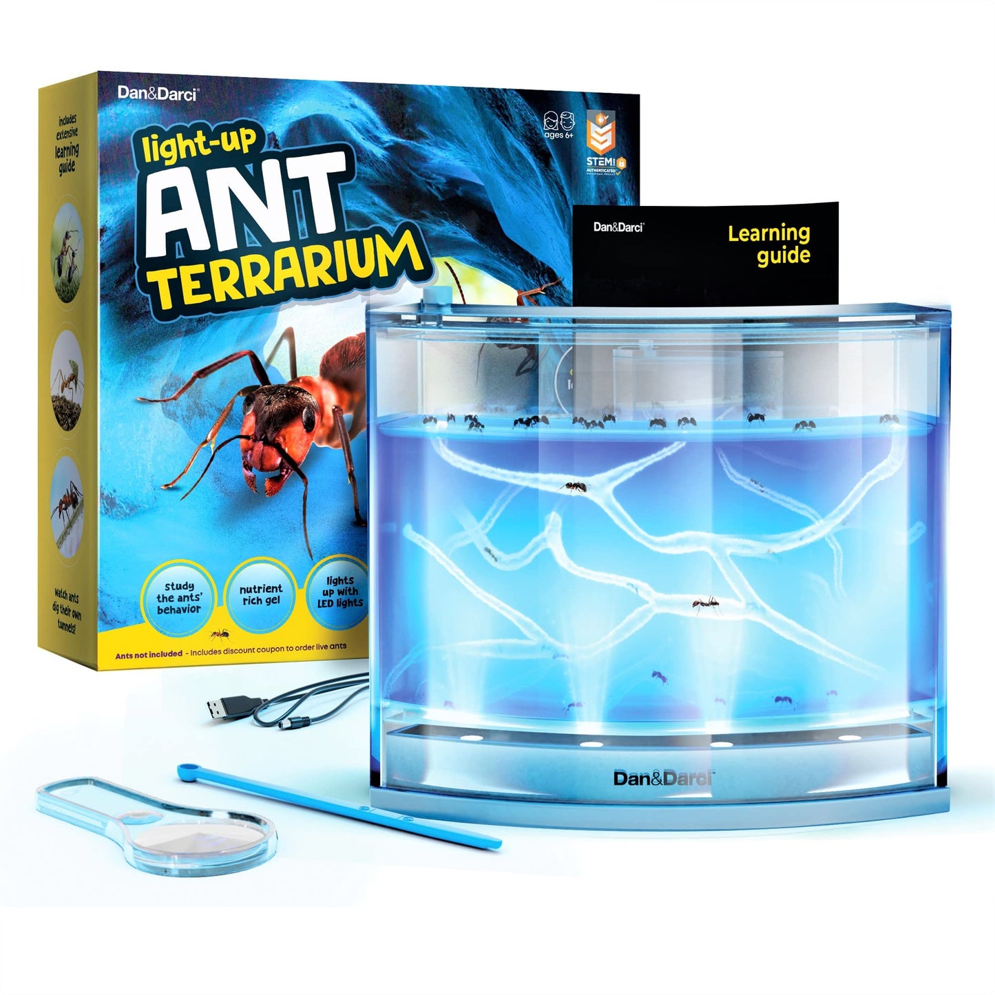 Dan&Darci Light-Up Ant Farm Terrarium Kit – LED Habitat for Live Ants with Gel