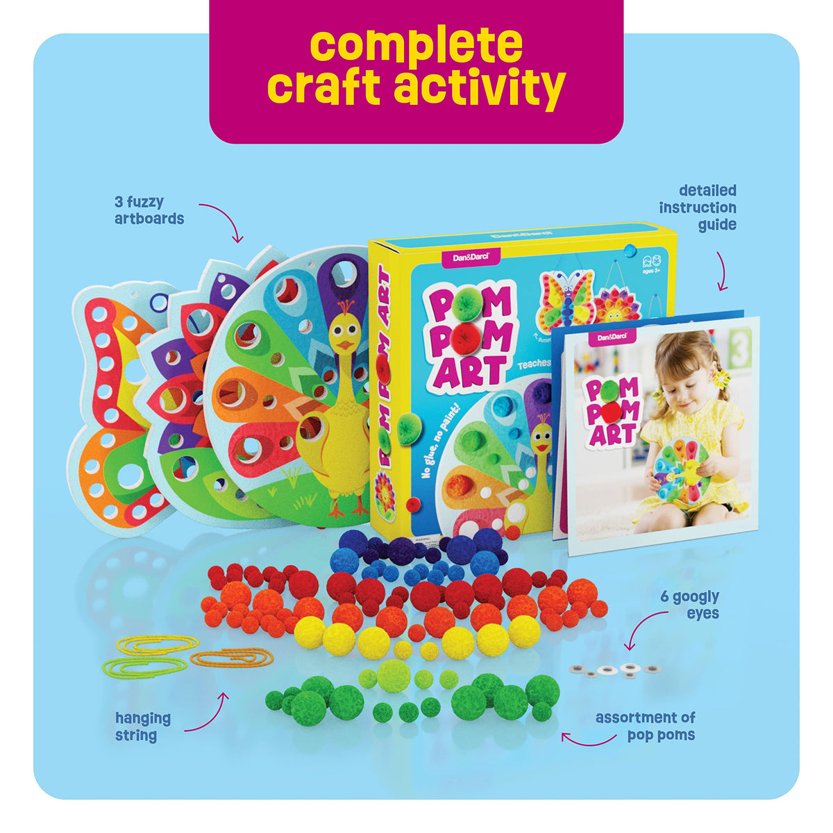 Dan & Darci Pom Pom Arts & Crafts Kit for Toddlers – Fine Motor & Sensory Play (Ages 3–6)