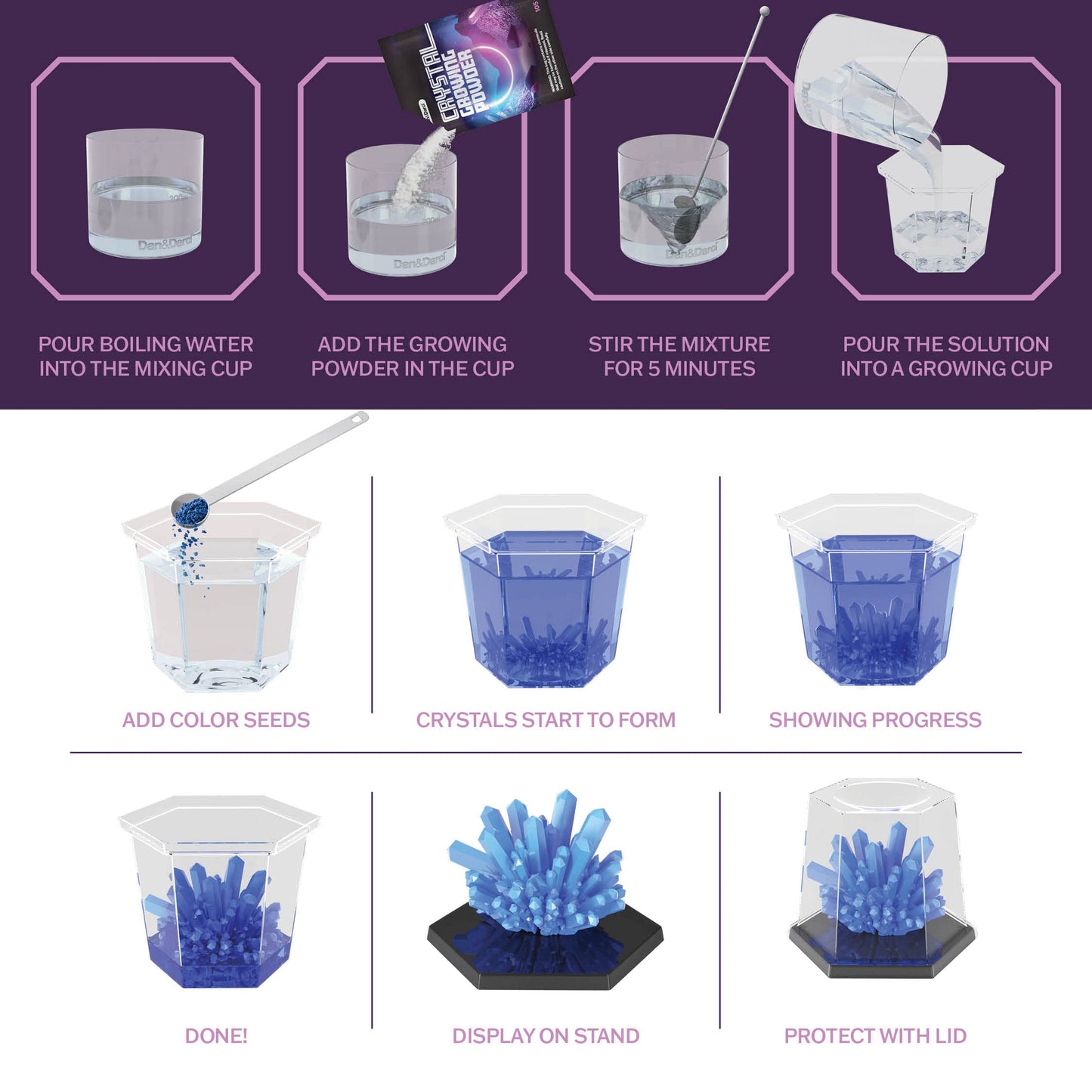 Dan&Darci Crystal Growing Kit for Kids | STEM Science Experiments for Ages 8-14