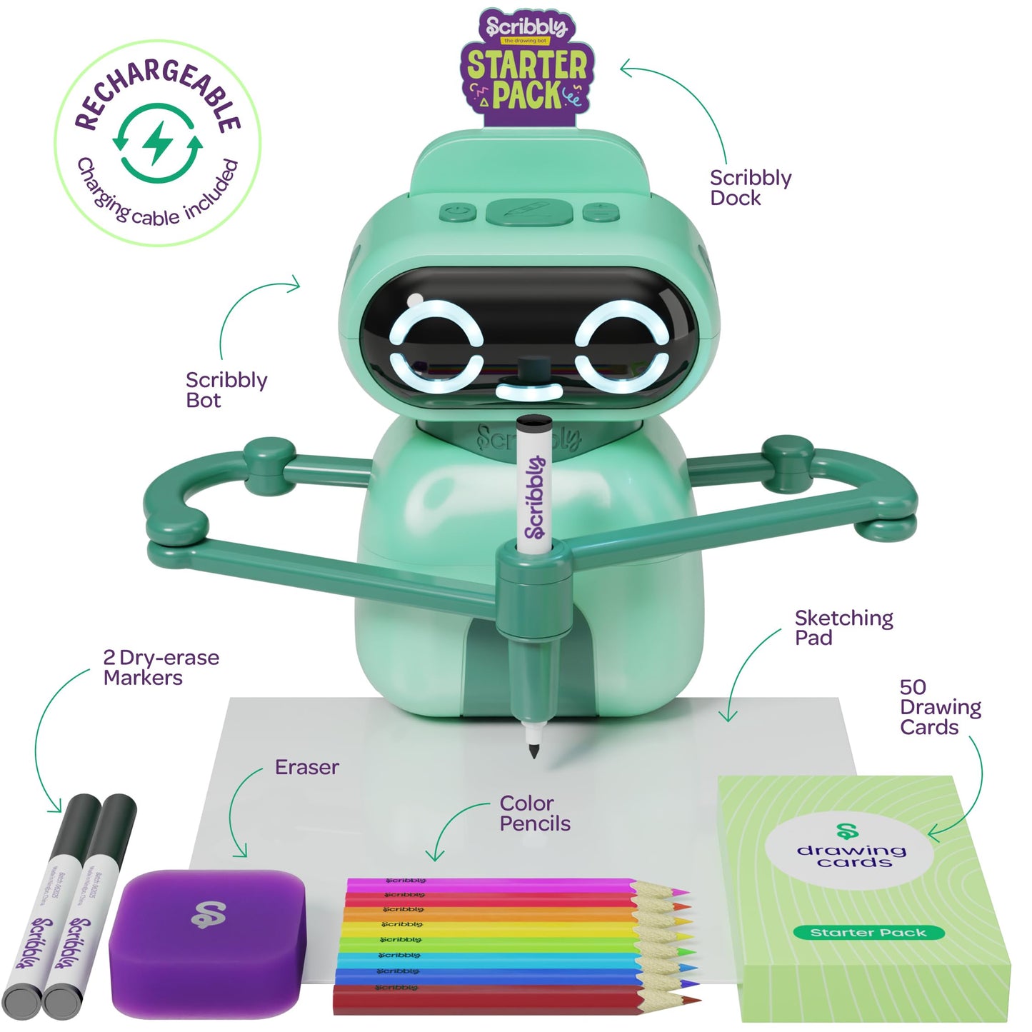 Dan&Darci Scribbly Drawing Robot for Kids – Interactive, Screen-Free Art Toy