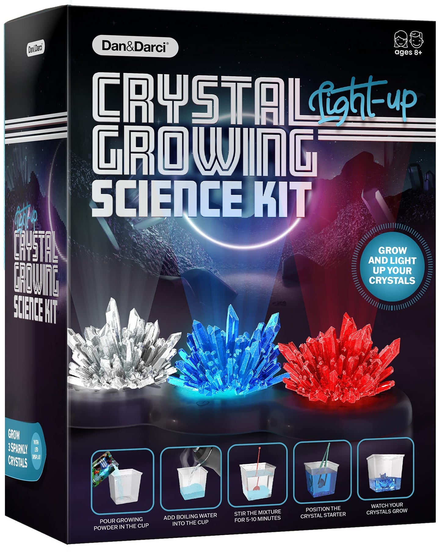 Dan&Darci Crystal Growing Kit for Kids | STEM Science Experiments for Ages 6-12 with Glow Display