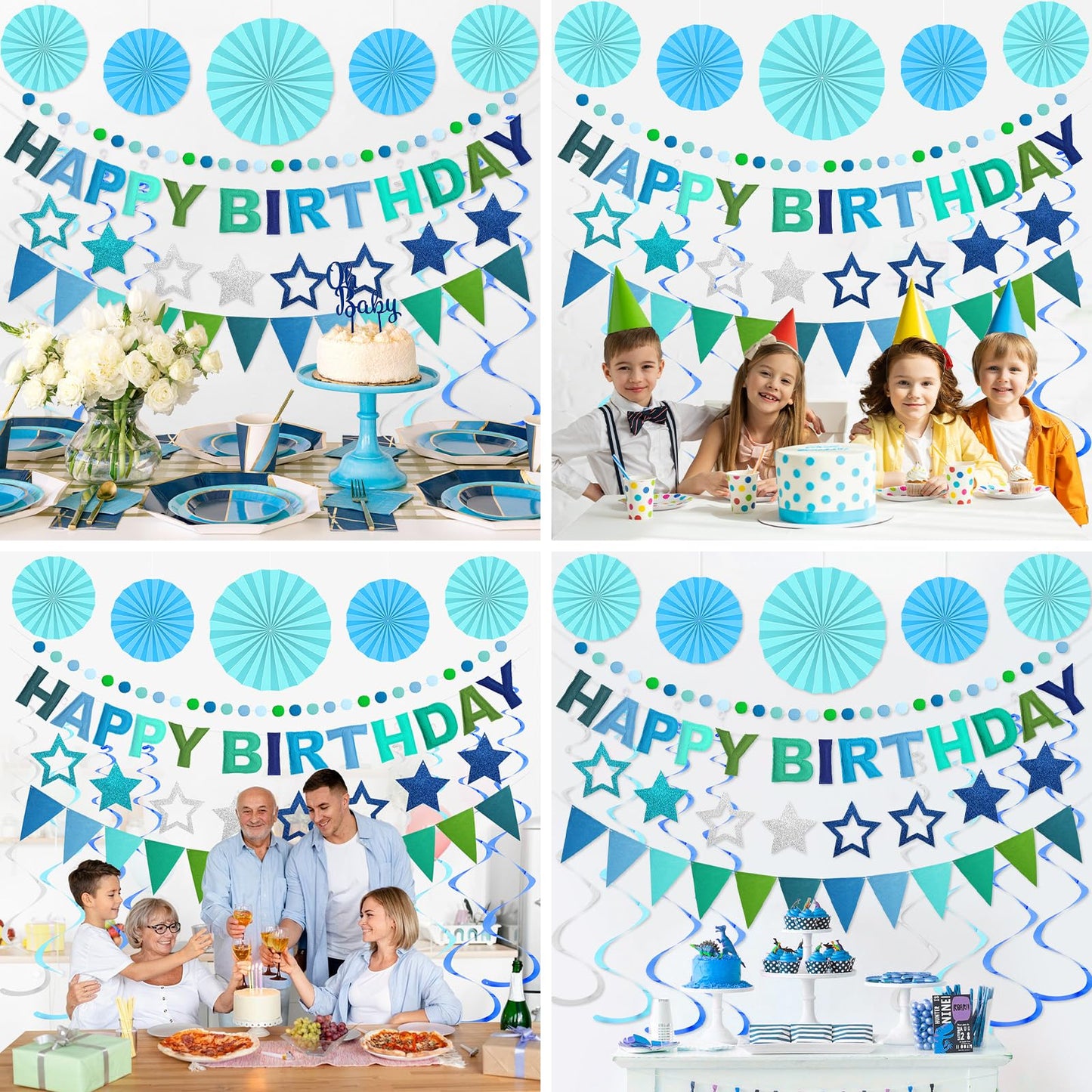 Danadia Pre-Strung 3D Felt Happy Birthday Banner – Reusable Blue Party Decorations