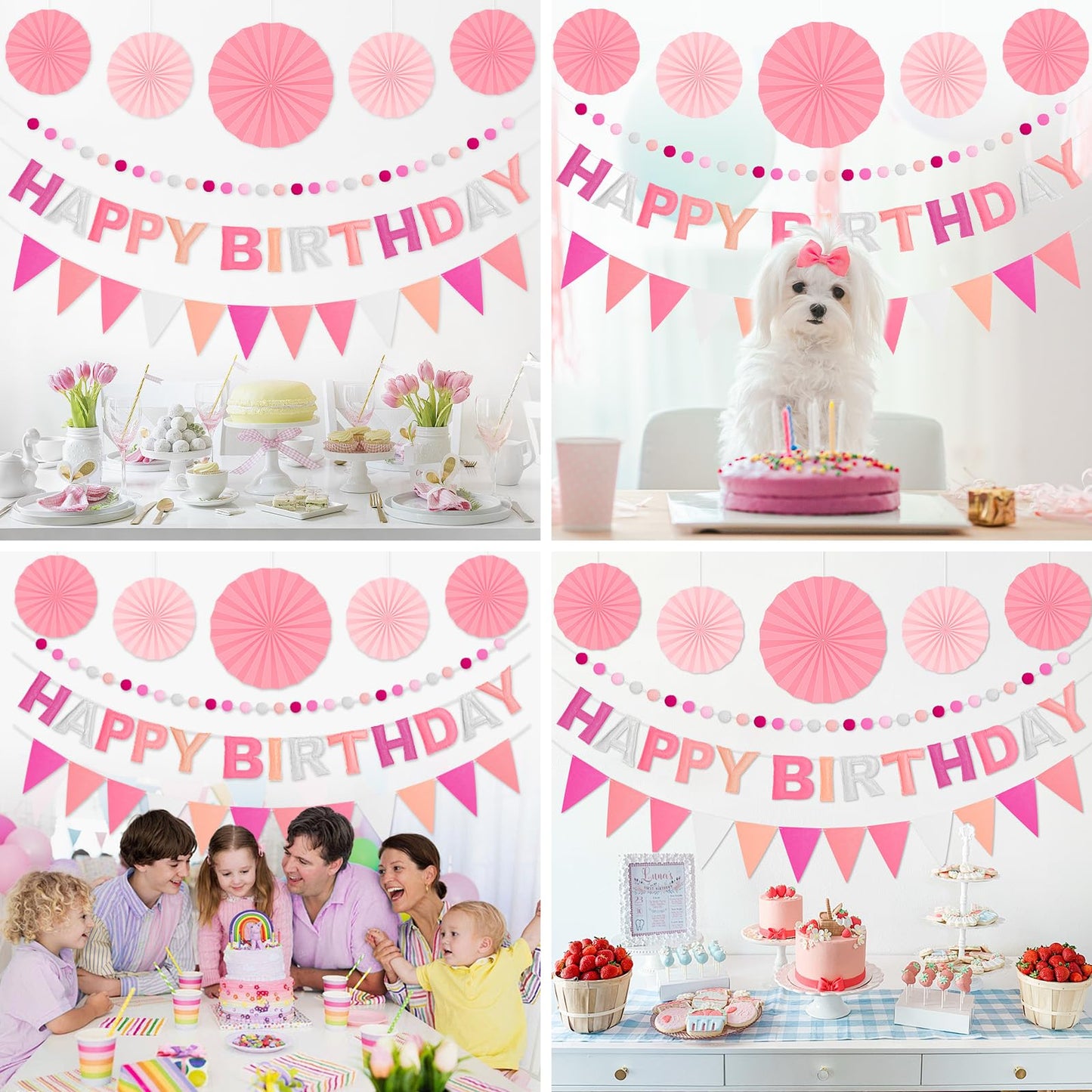 Danadia Pre-Strung 3D Felt Happy Birthday Banner – Reusable Pink Party Decorations