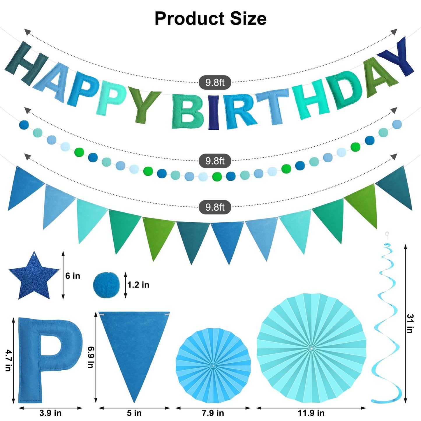 Danadia Pre-Strung 3D Felt Happy Birthday Banner – Reusable Blue Party Decorations