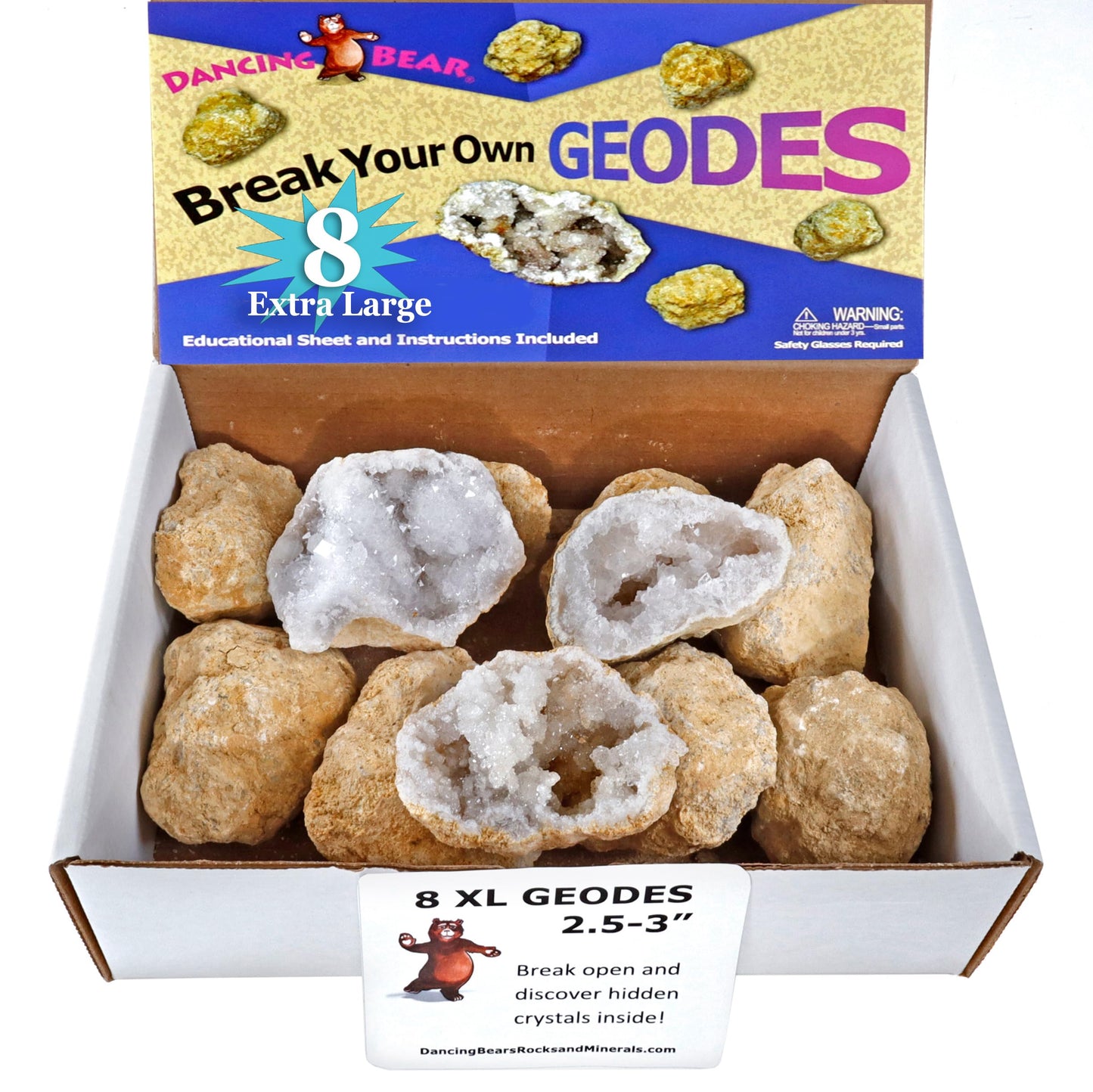 DANCING BEAR 8 XL Break-Your-Own Moroccan Geodes – Crystals Inside, Educational Kit