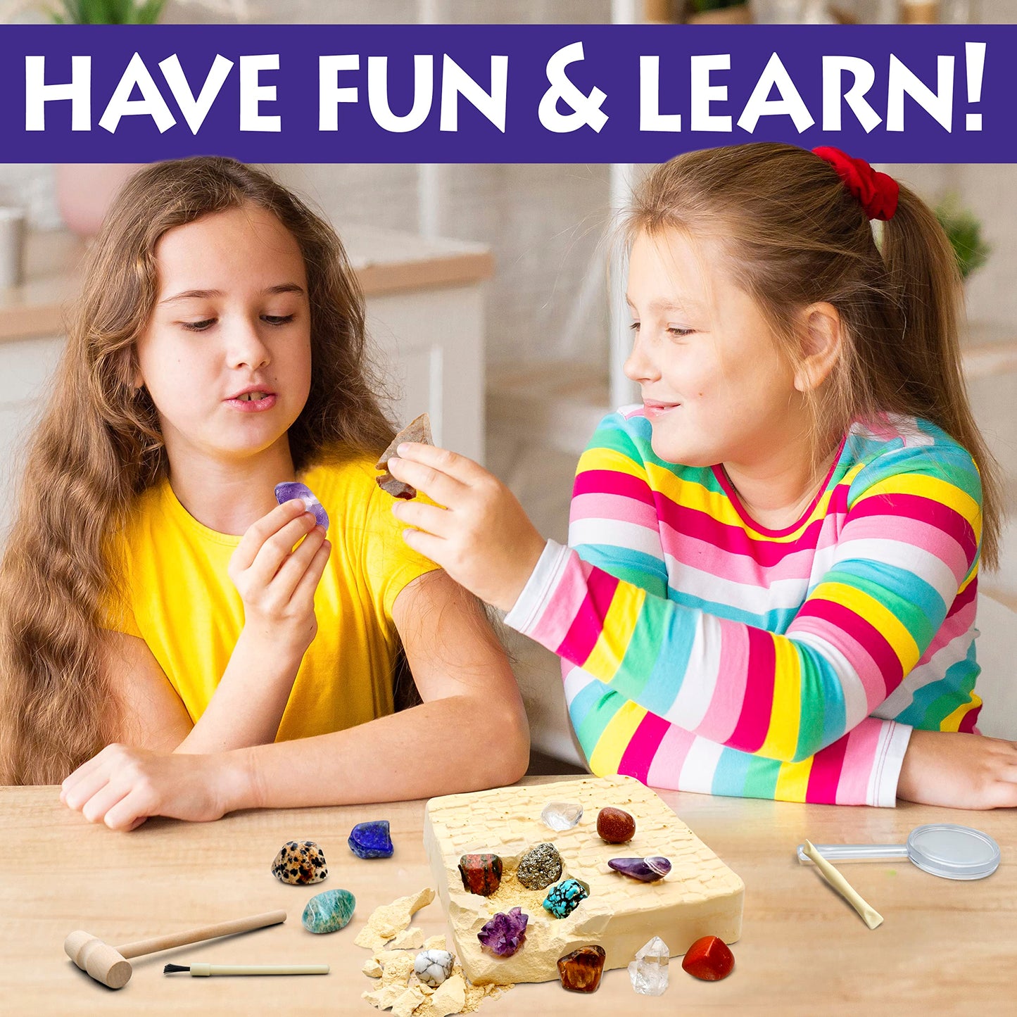 DANCING BEAR Gem Stone Dig Kit | 16 Real Gems & Crystals STEM Activity for Kids