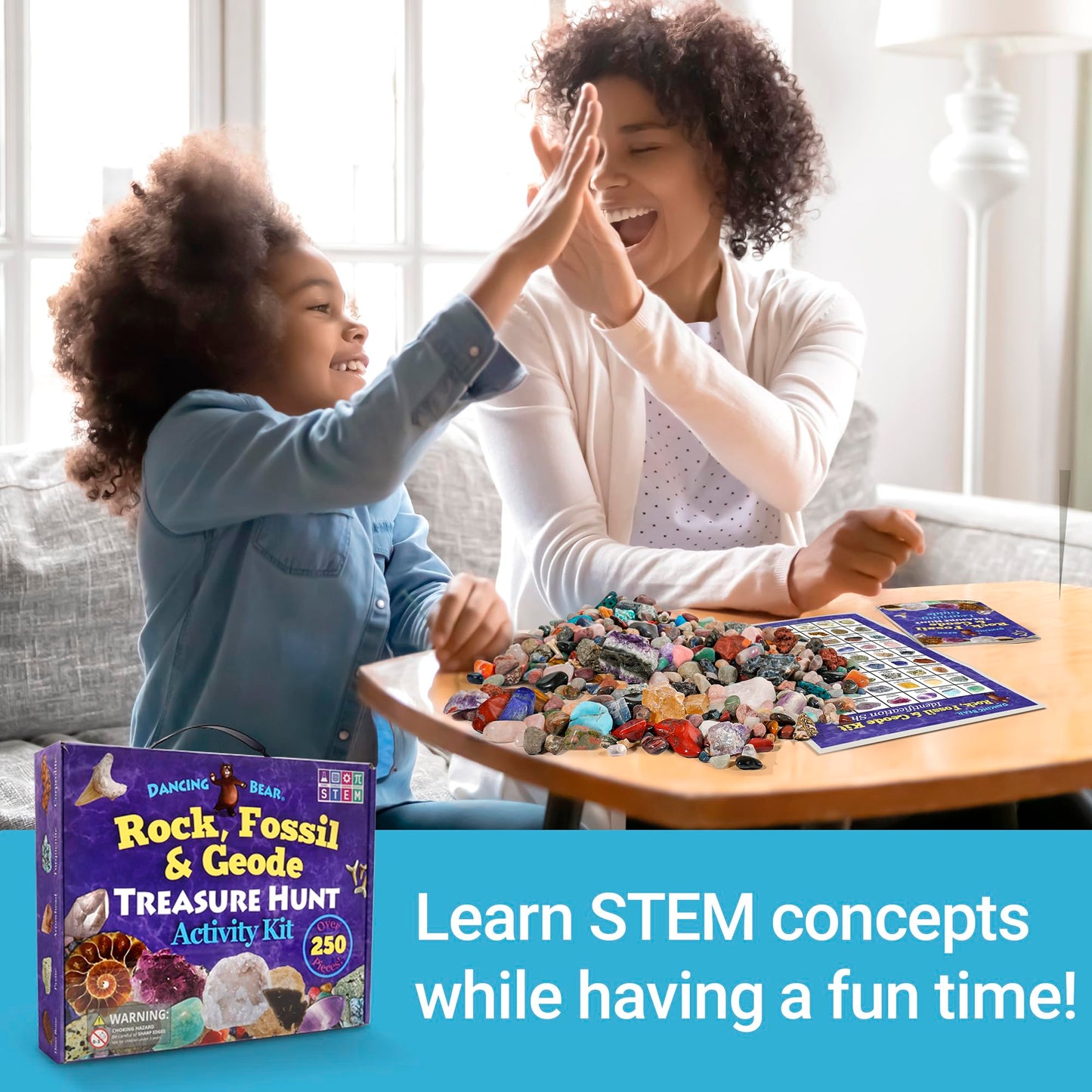 DANCING BEAR Rock, Mineral & Geodes Treasure Hunt Kit — 250 Piece STEM Activity