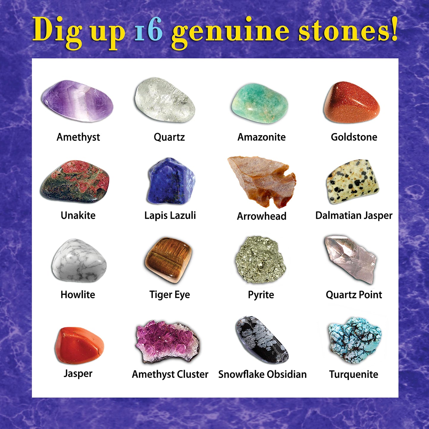 DANCING BEAR Gem Stone Dig Kit | 16 Real Gems & Crystals STEM Activity for Kids