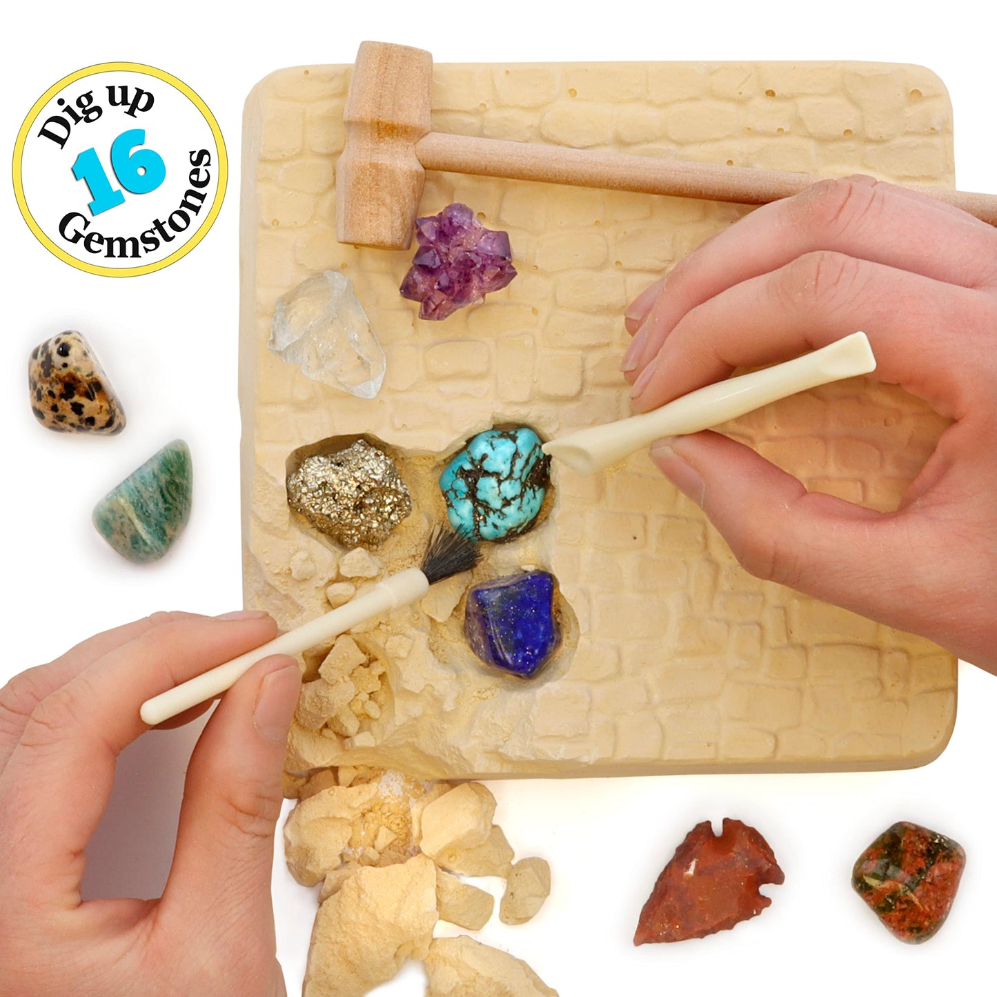 DANCING BEAR Gem Stone Dig Kit | 16 Real Gems & Crystals STEM Activity for Kids