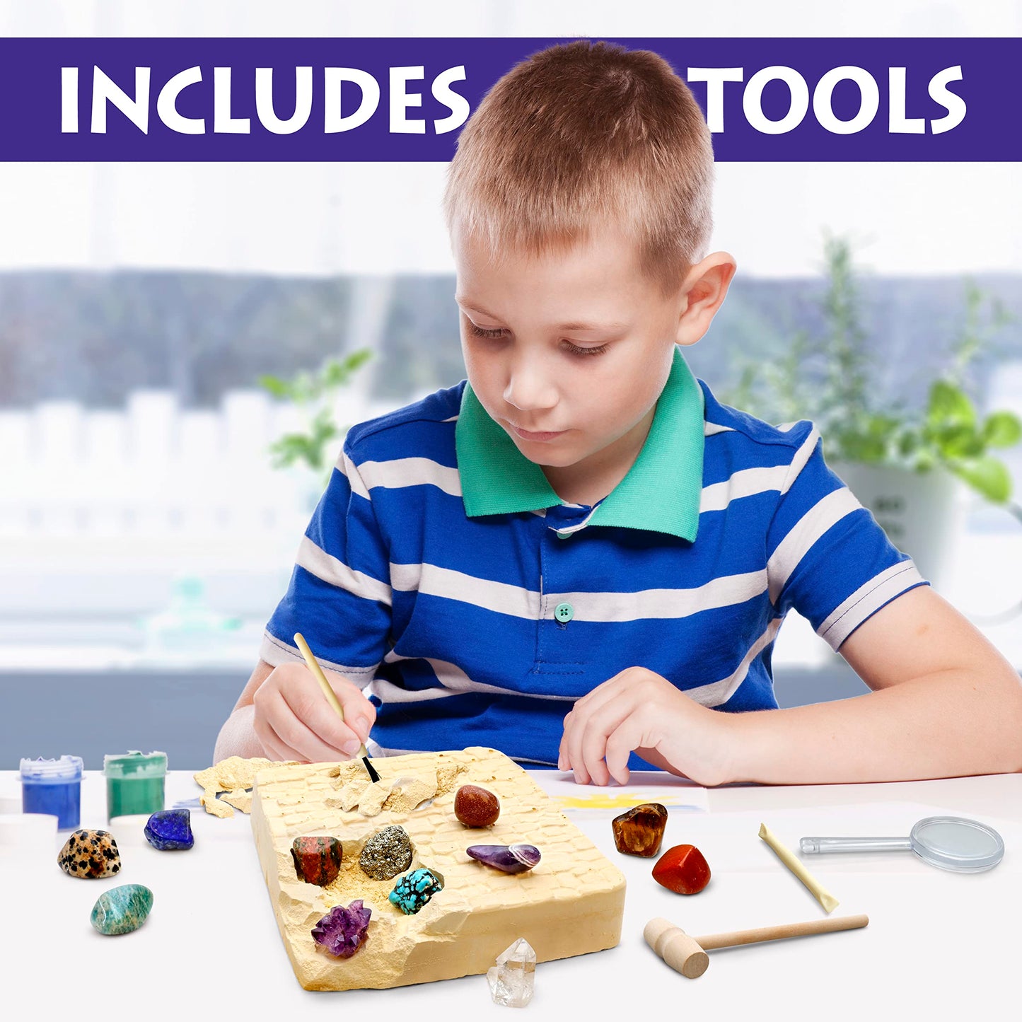 DANCING BEAR Gem Stone Dig Kit | 16 Real Gems & Crystals STEM Activity for Kids