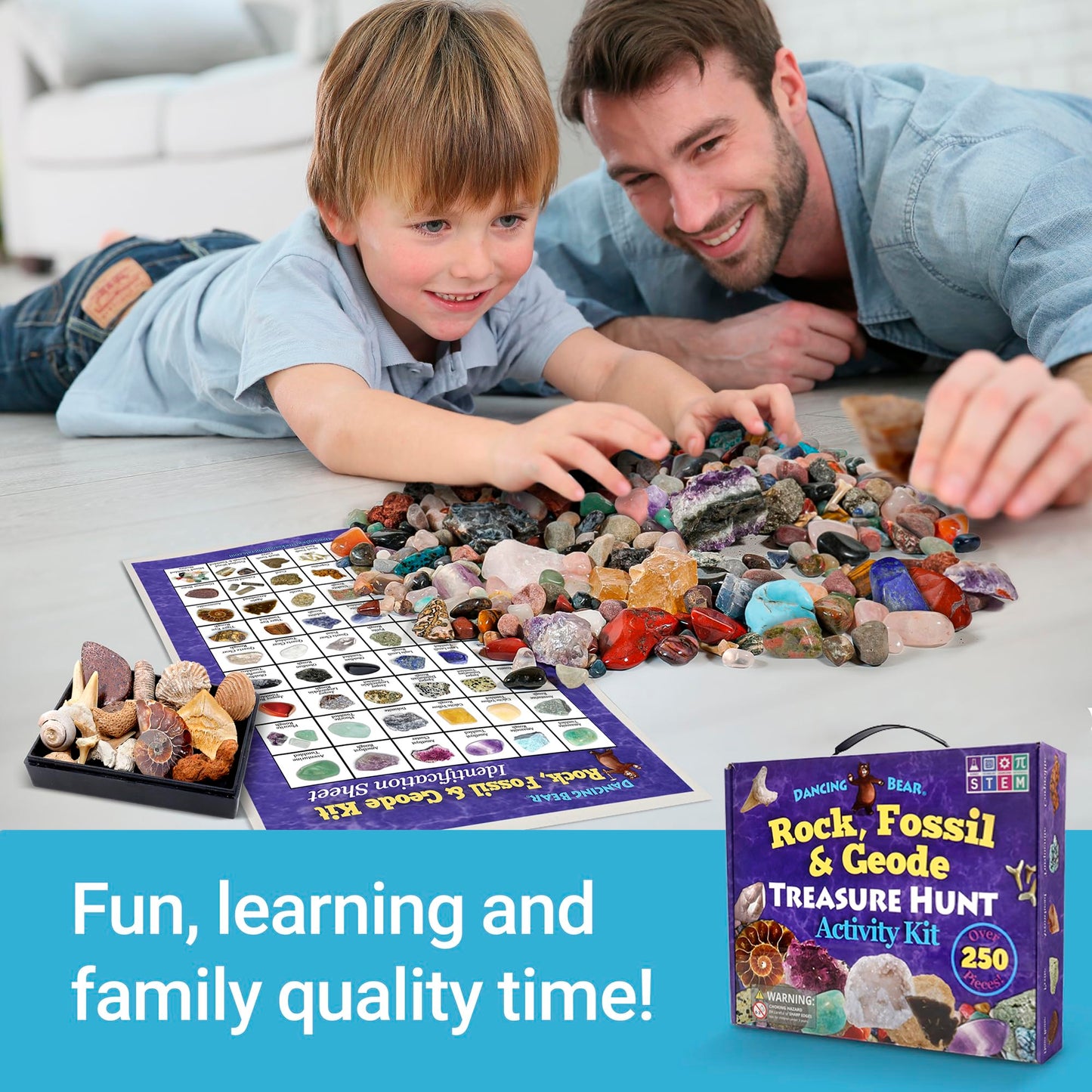 DANCING BEAR Rock, Mineral & Geodes Treasure Hunt Kit — 250 Piece STEM Activity