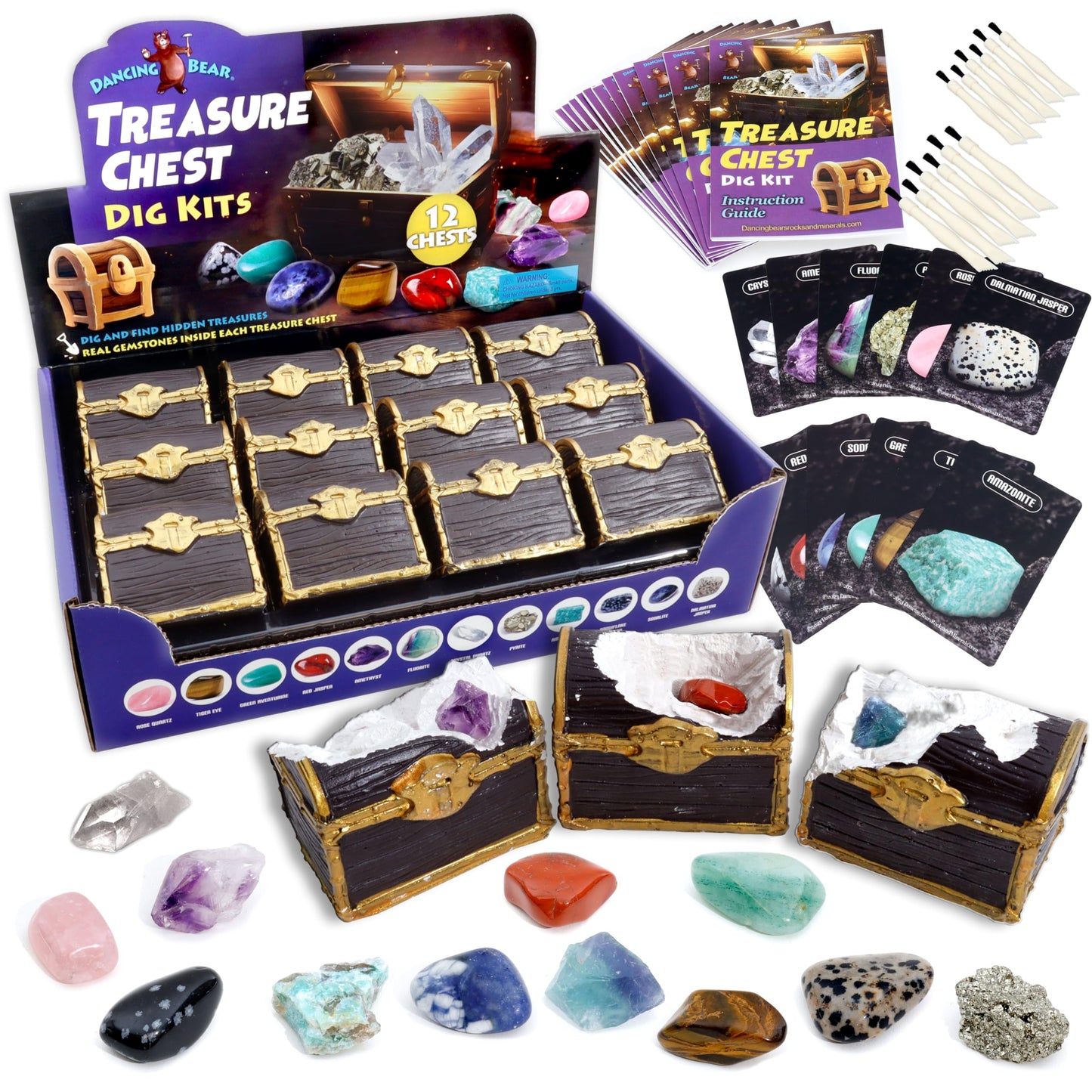 DANCING BEAR Treasure Chest Dig Kit Party Pack – 12 Gems & Crystals