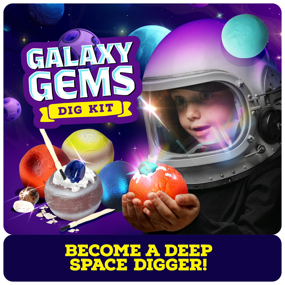 Dan&Darci Galaxy Gem Dig Kit for Kids – STEM Planet Gem Discovery & Jewelry Craft