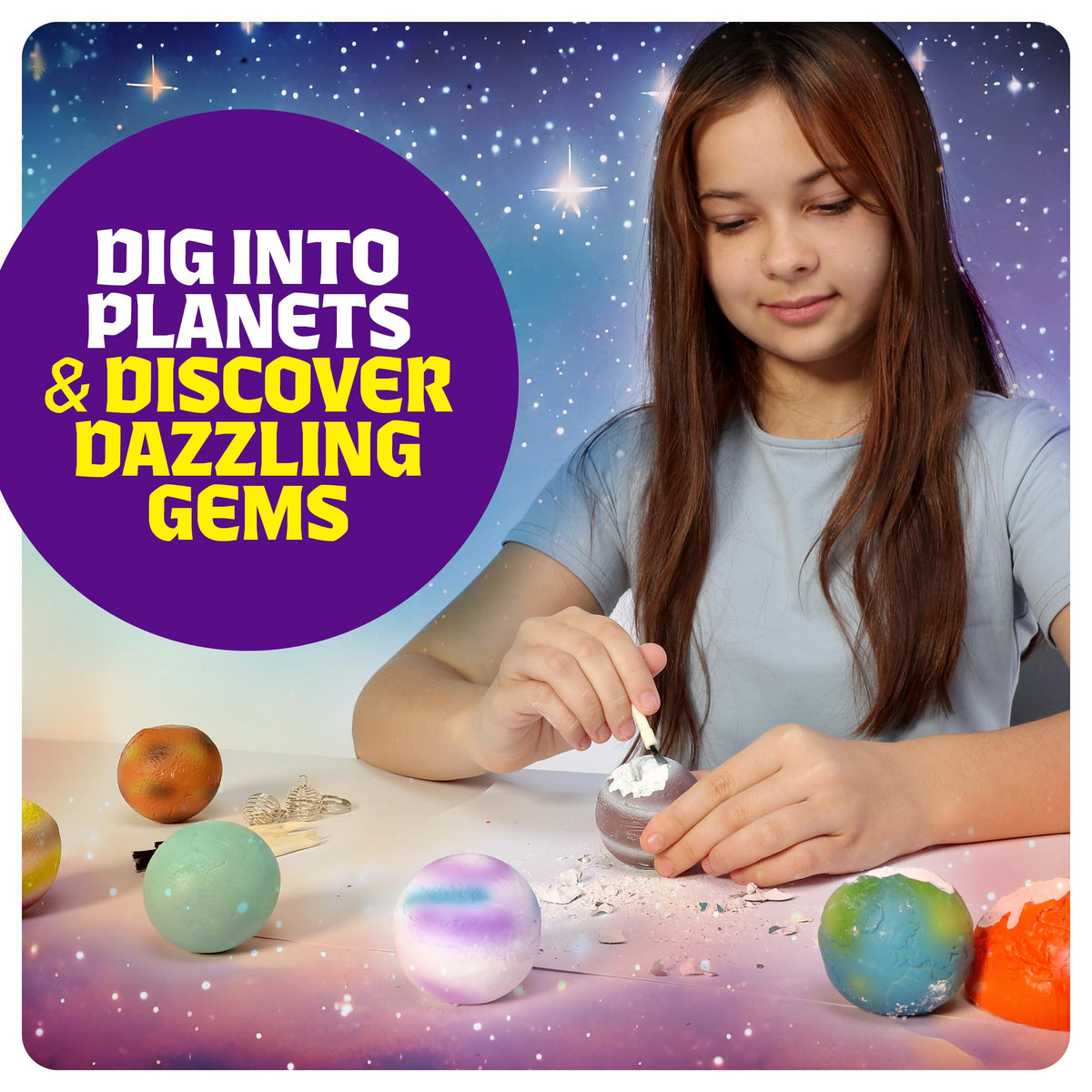 Dan&Darci Galaxy Gem Dig Kit for Kids – STEM Planet Gem Discovery & Jewelry Craft