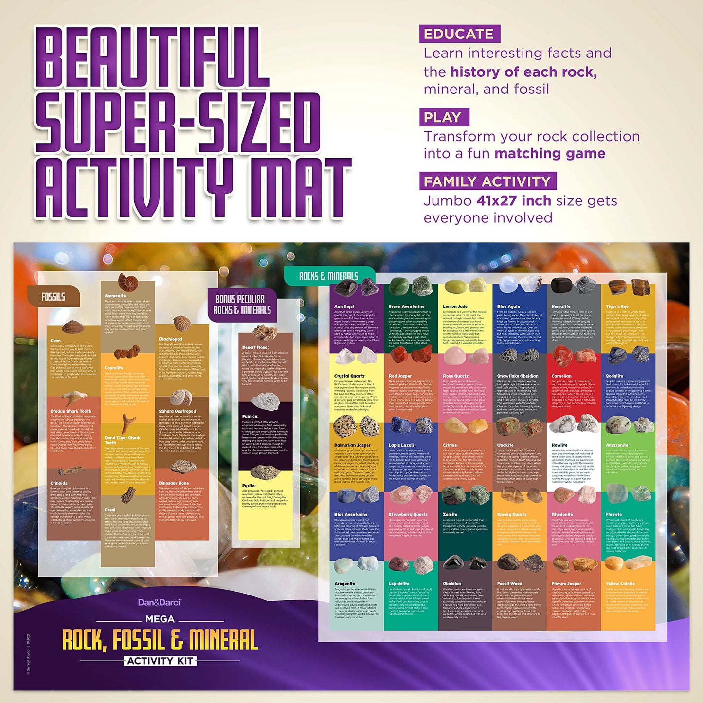 Dan&Darci Rock Collection for Kids – 250+ Rocks, Gemstones & Fossils (2 Lbs) | Geology STEM Toys for Ages 6+