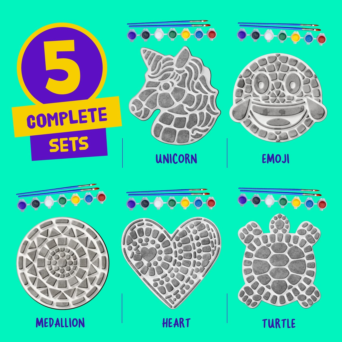 Dan&Darci Stepping Stones Painting Kit for Kids - Unicorn Garden Stones