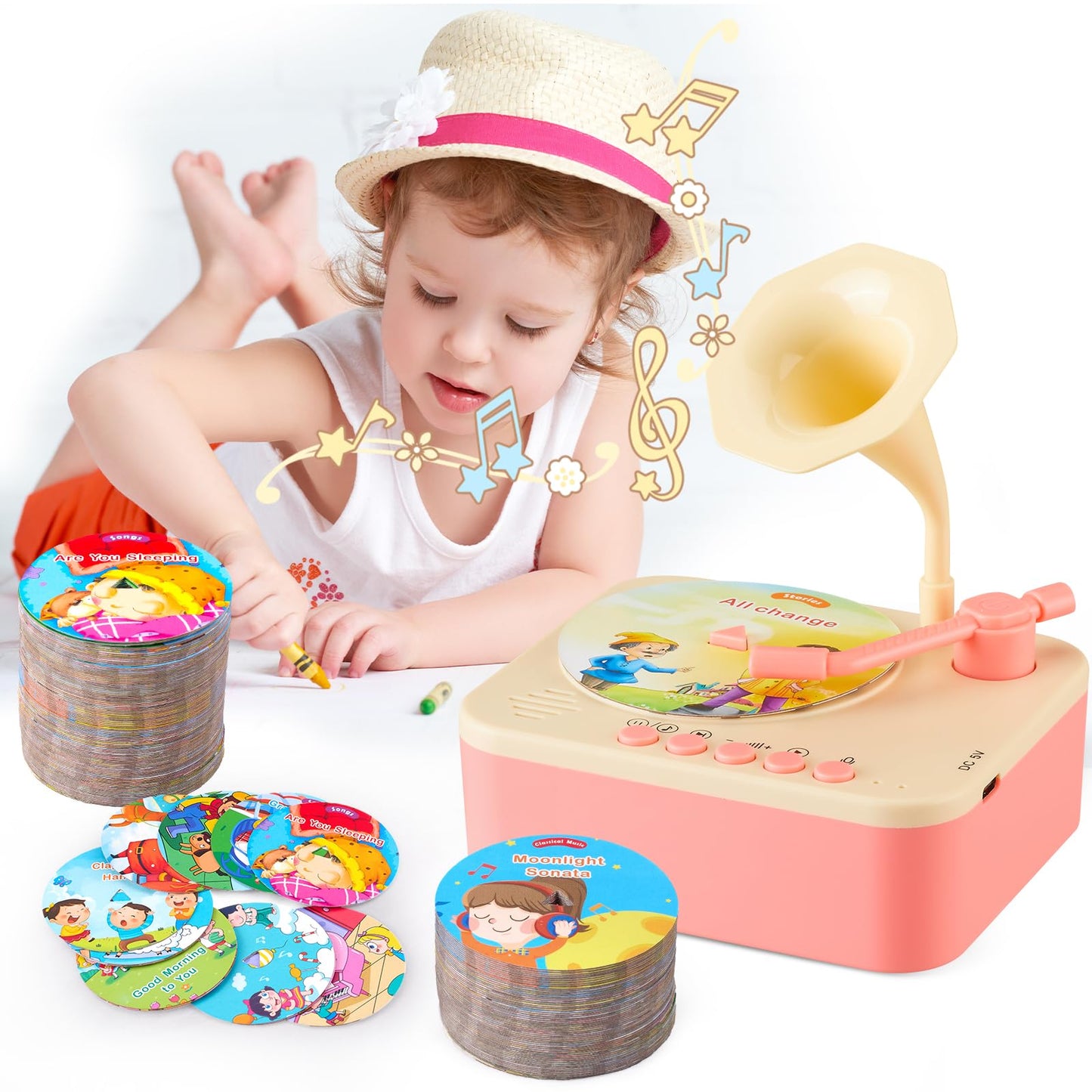 DANGKAEN Dreamy Pink Gramophone - Toddlers Musical Toy with 99 Cards (Stories, Songs & Audiobooks)