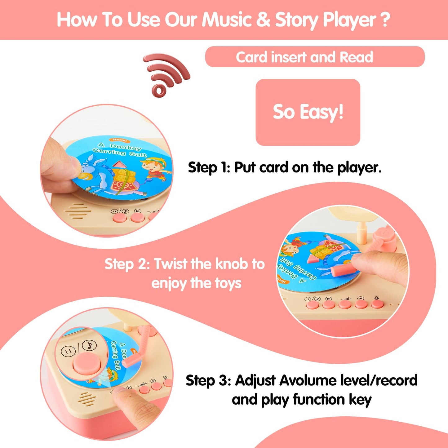 DANGKAEN Dreamy Pink Gramophone - Toddlers Musical Toy with 99 Cards (Stories, Songs & Audiobooks)