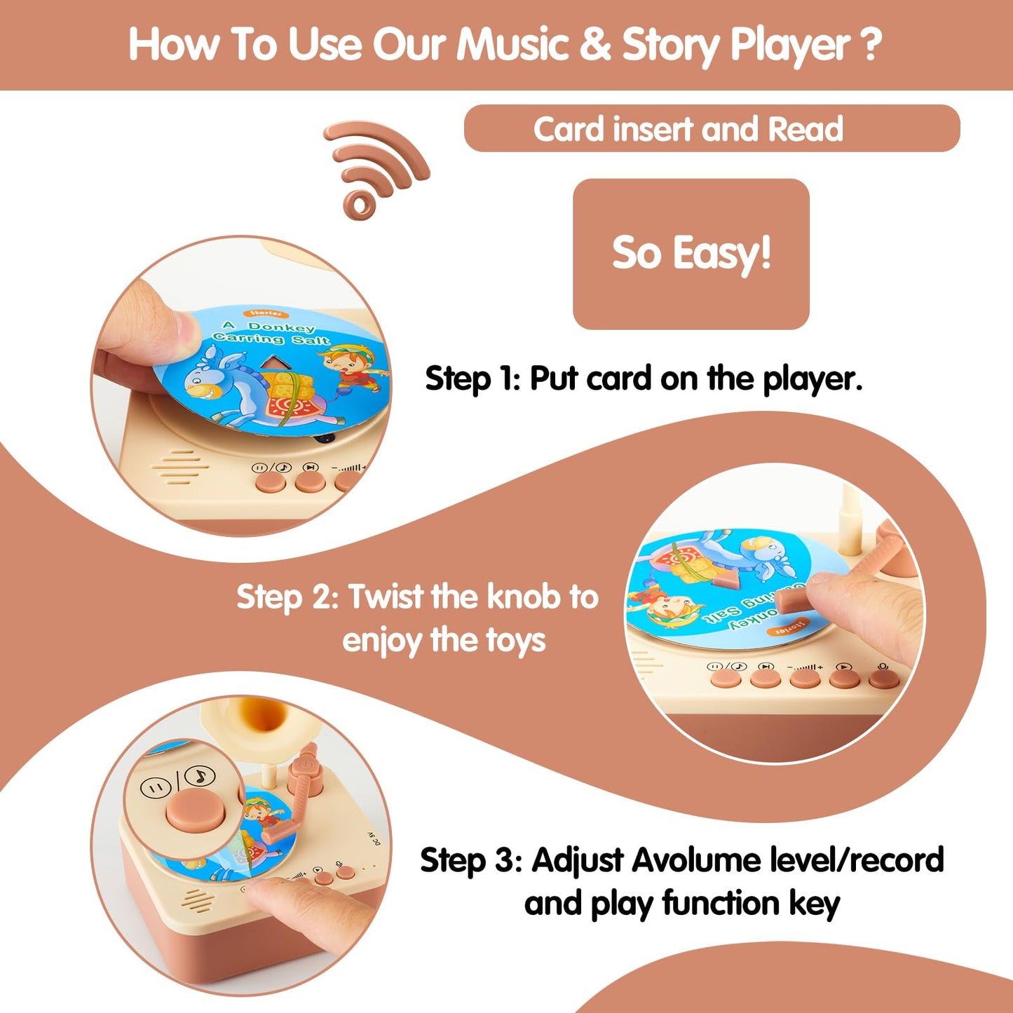 Dangkaen Toddler Gramophone: 99 Cards of Stories & Songs | Cozy Brown