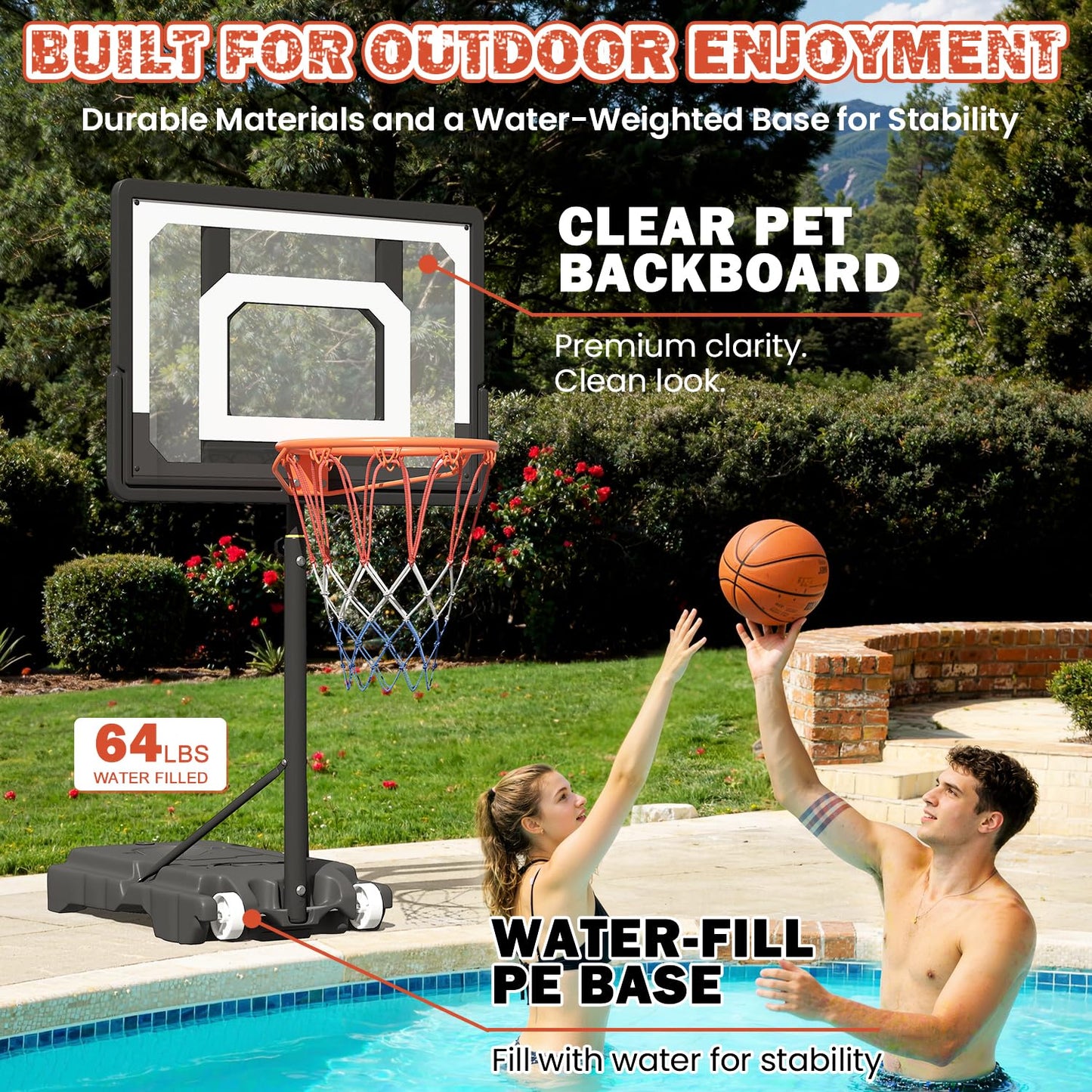 Danrelax Pool Basketball Hoop – Adjustable Height 3.9 ft to 6.9 ft | Indoor & Outdoor