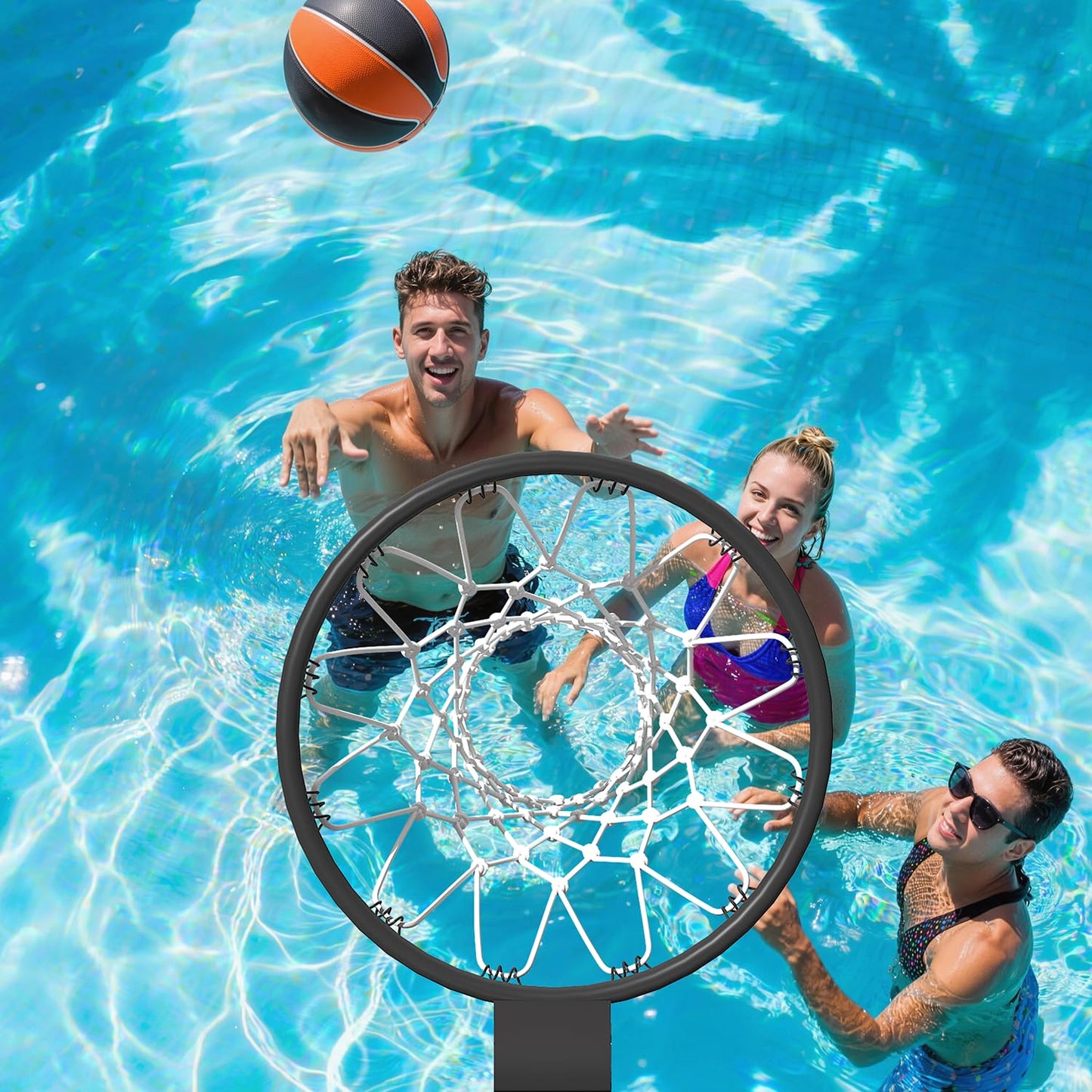 Danrelax 32x23 Pool Basketball Hoop | Adjustable 3.1–4.1 ft, Includes Pump & Ball, Black