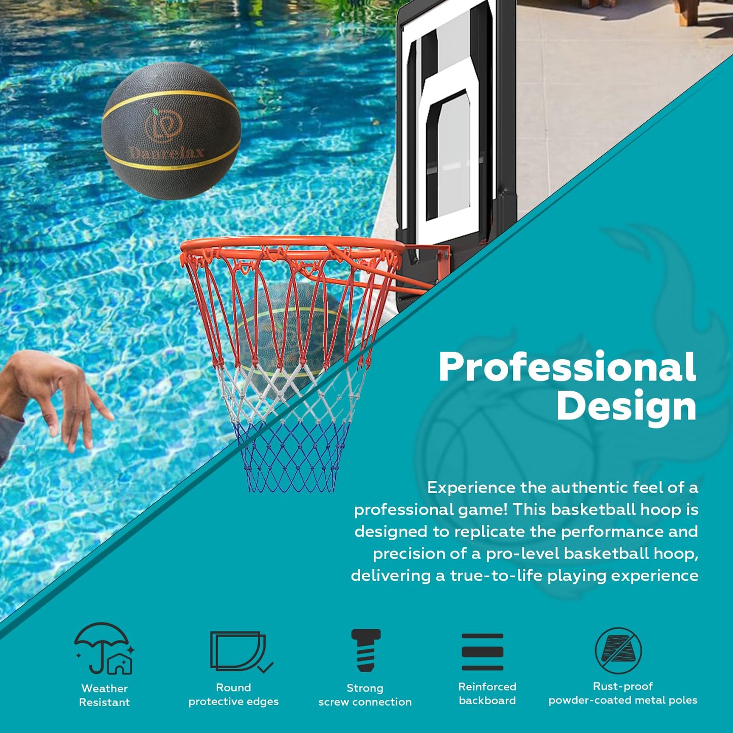 Danrelax Pool Basketball Hoop – Adjustable Height 3.9 ft to 6.9 ft | Indoor & Outdoor