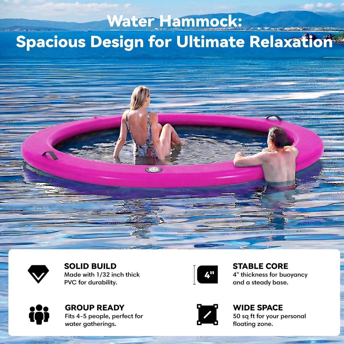 Danrelax 8' Round Inflatable Floating Dock + Sunchill Float Ring | Quick Inflate