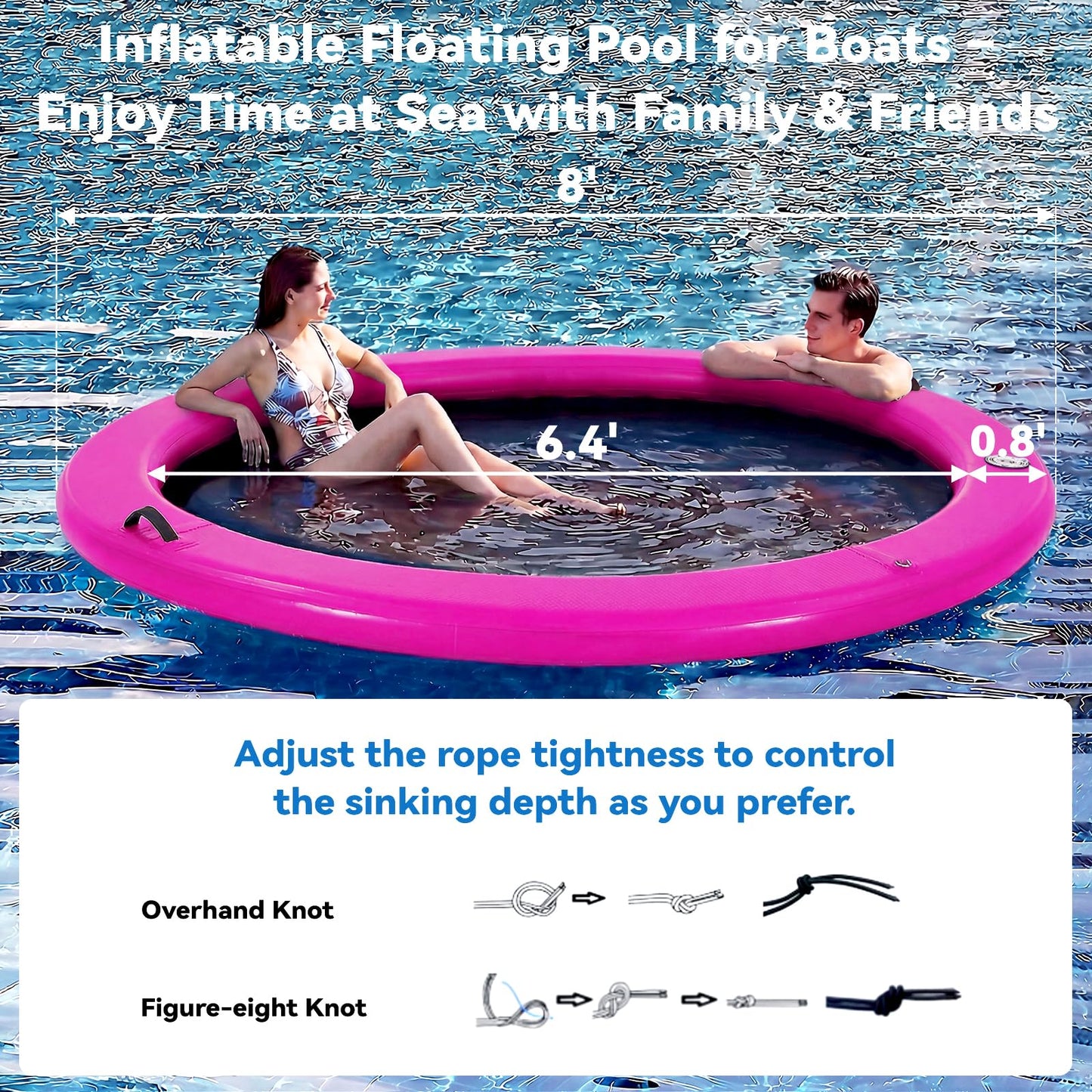 Danrelax 8' Round Inflatable Floating Dock + Sunchill Float Ring | Quick Inflate