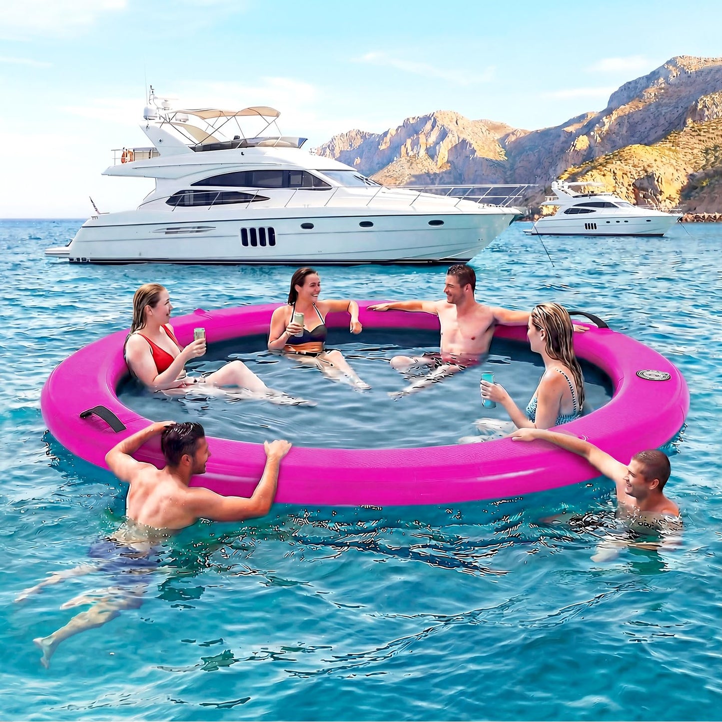 Danrelax 8' Round Inflatable Floating Dock + Sunchill Float Ring | Quick Inflate