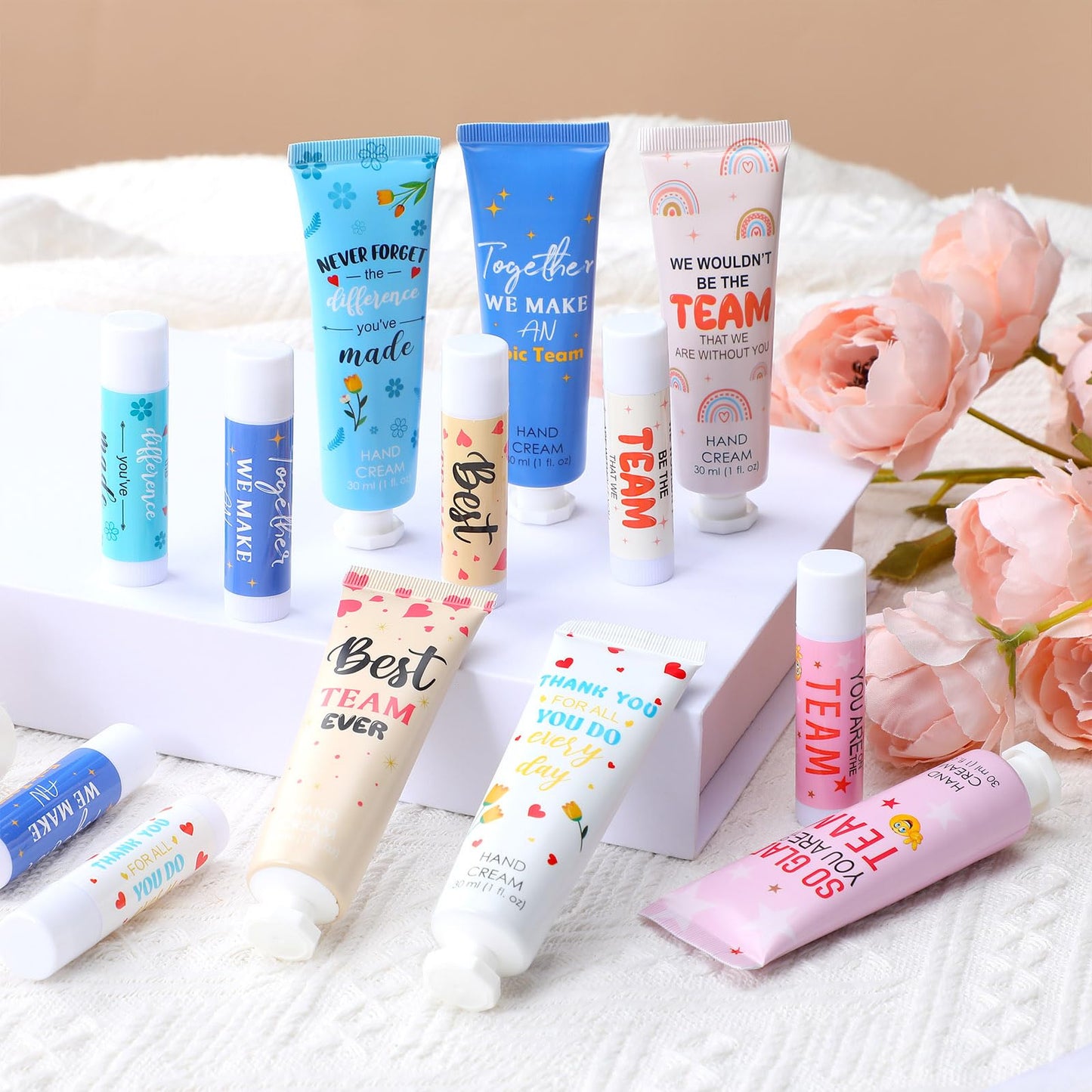 Dansib 12‑Set Best Team Ever Gifts – Hand Cream, Lip Balm, Cards & Organza Bags for Coworkers