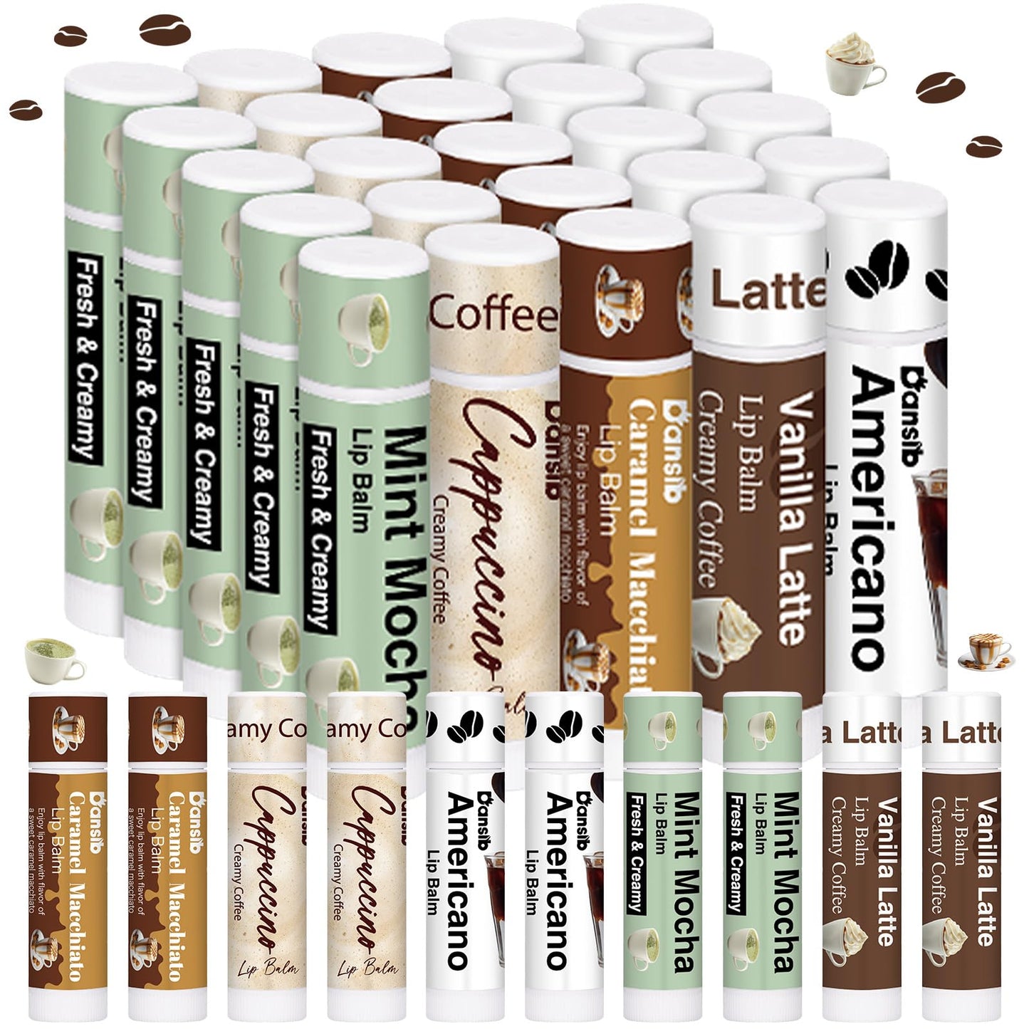 Dansib 50 Pack Coffee Flavor Lip Balms – Vanilla Latte & More