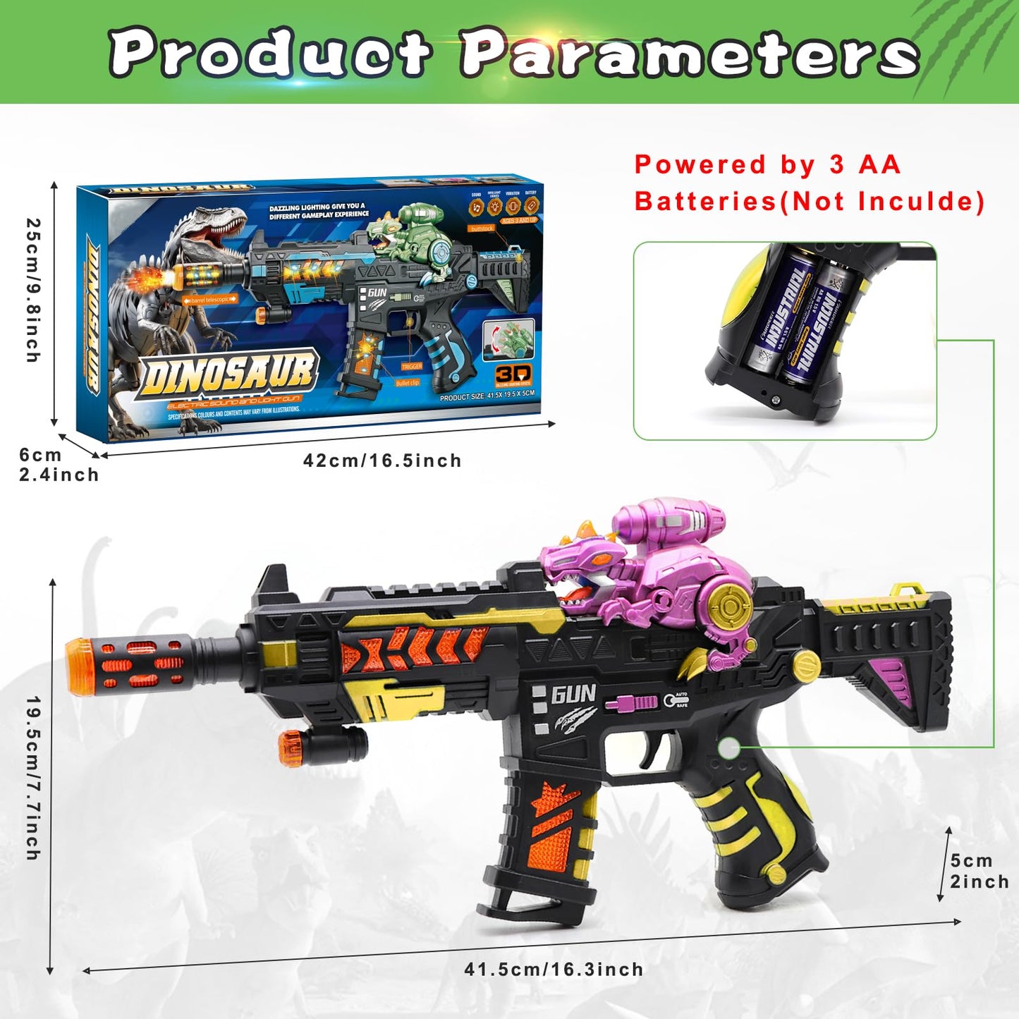 DaoDaoZhu Dinosaur Light Up Toy Gun with Sound Effects – Interactive Indoor/Outdoor Toy for 3–7 Year Olds