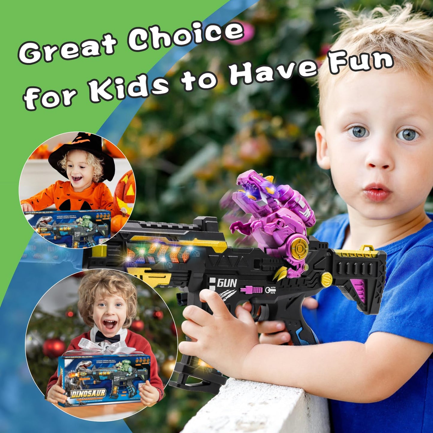 DaoDaoZhu Dinosaur Light Up Toy Gun with Sound Effects – Interactive Indoor/Outdoor Toy for 3–7 Year Olds